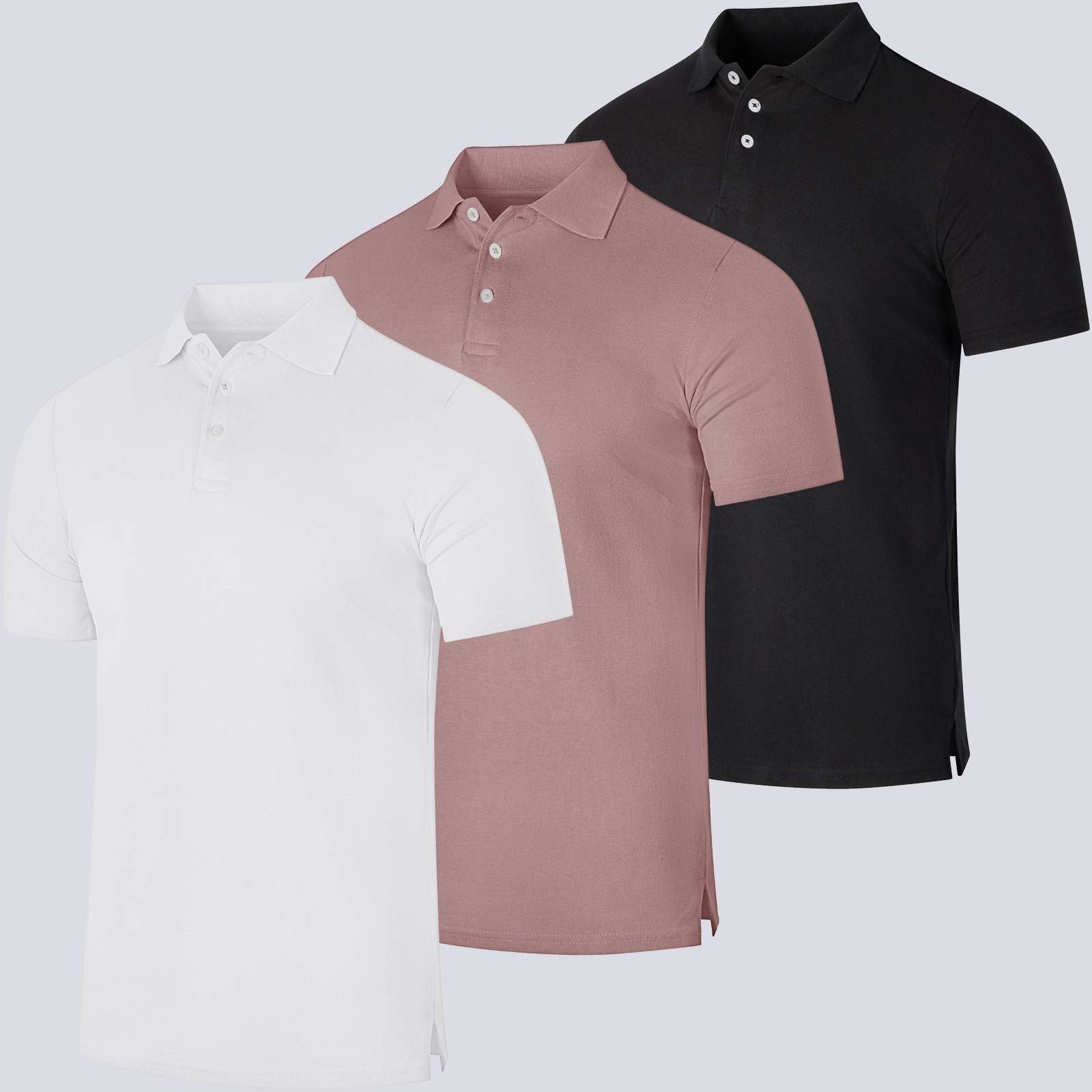 3 Pack: Mens Cotton Pique Short Sleeve Polo Shirt