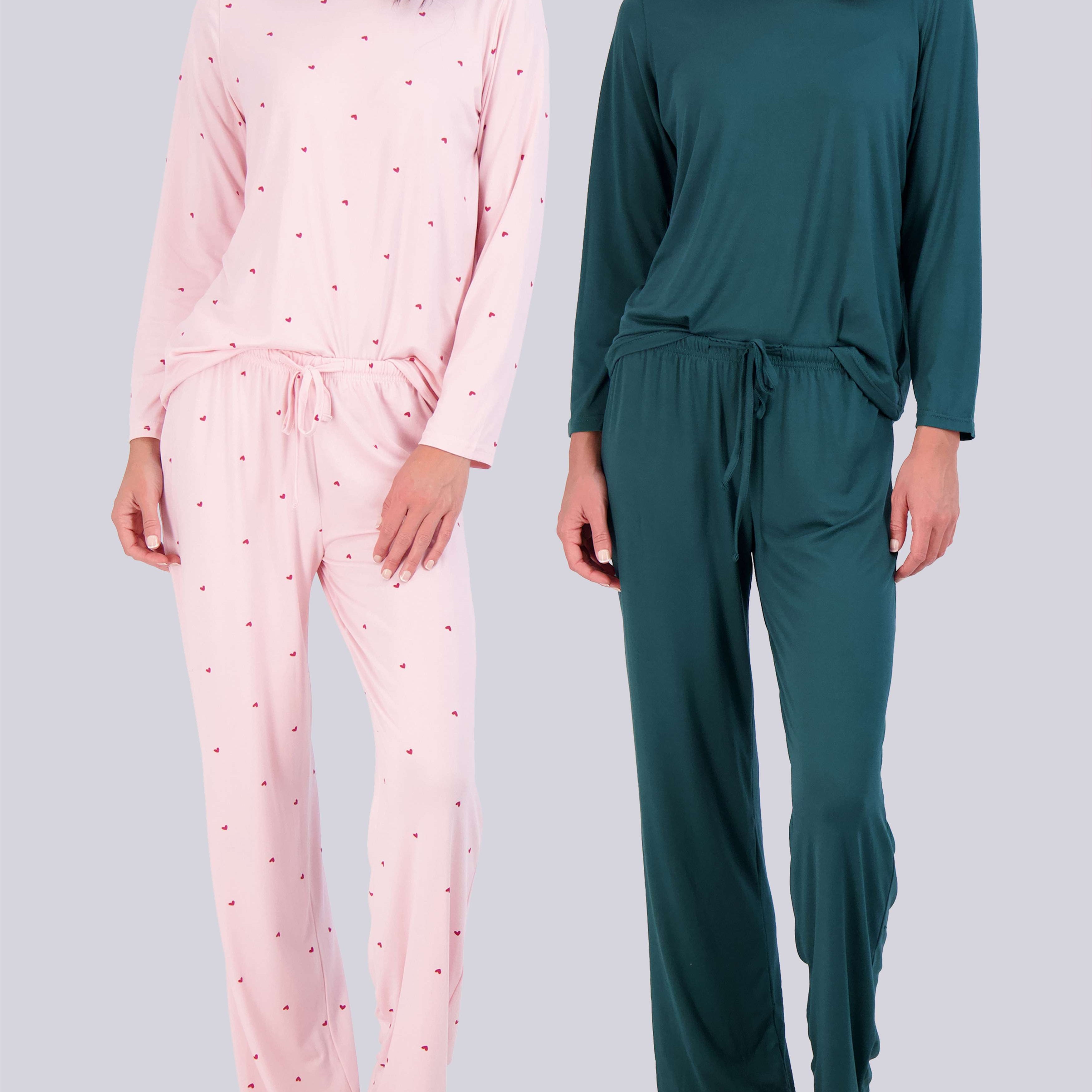 2 Pack: Women’s Pajama Set Super-Soft Long Sleeve Top With Pants