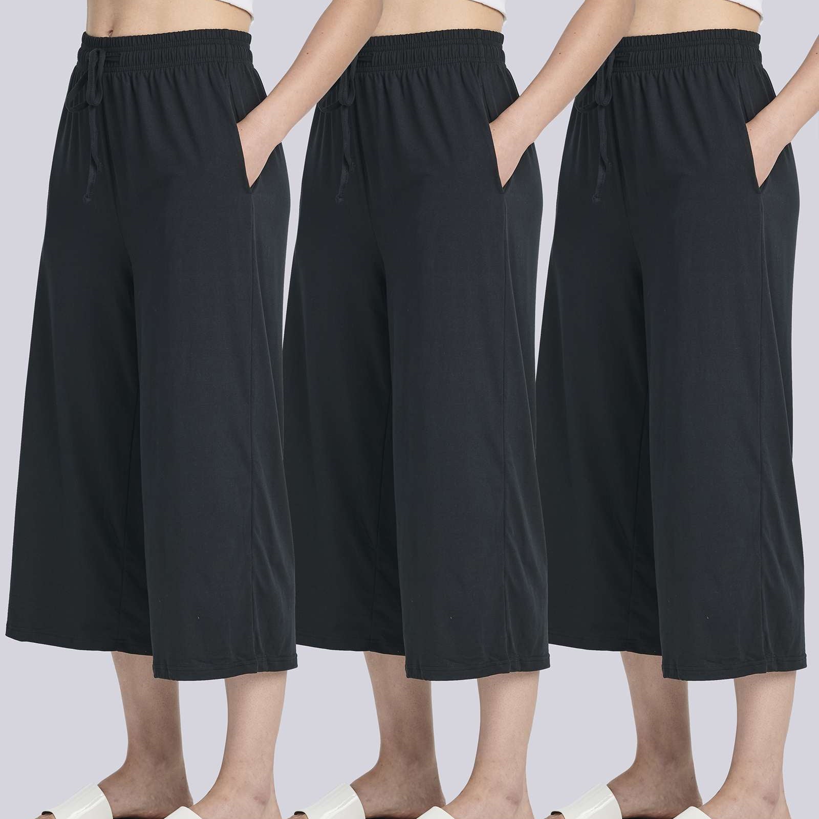 3 Pack: Women's Ultra-Soft Wide Leg Capri Pants