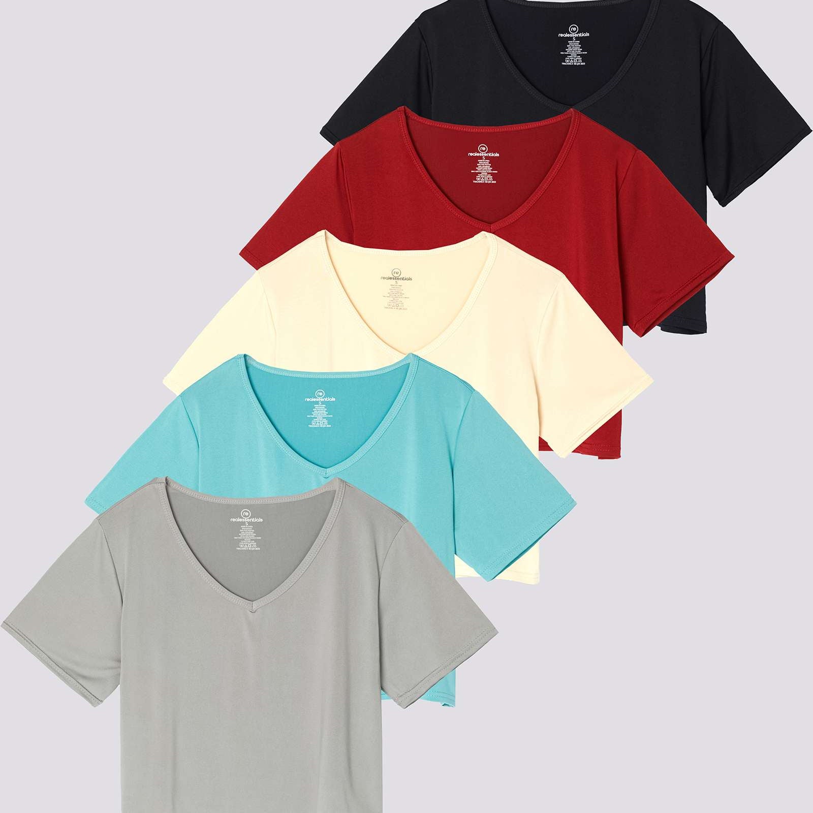 5 Pack: Women's Dry-Fit Short Sleeve V-Neck Crop Top