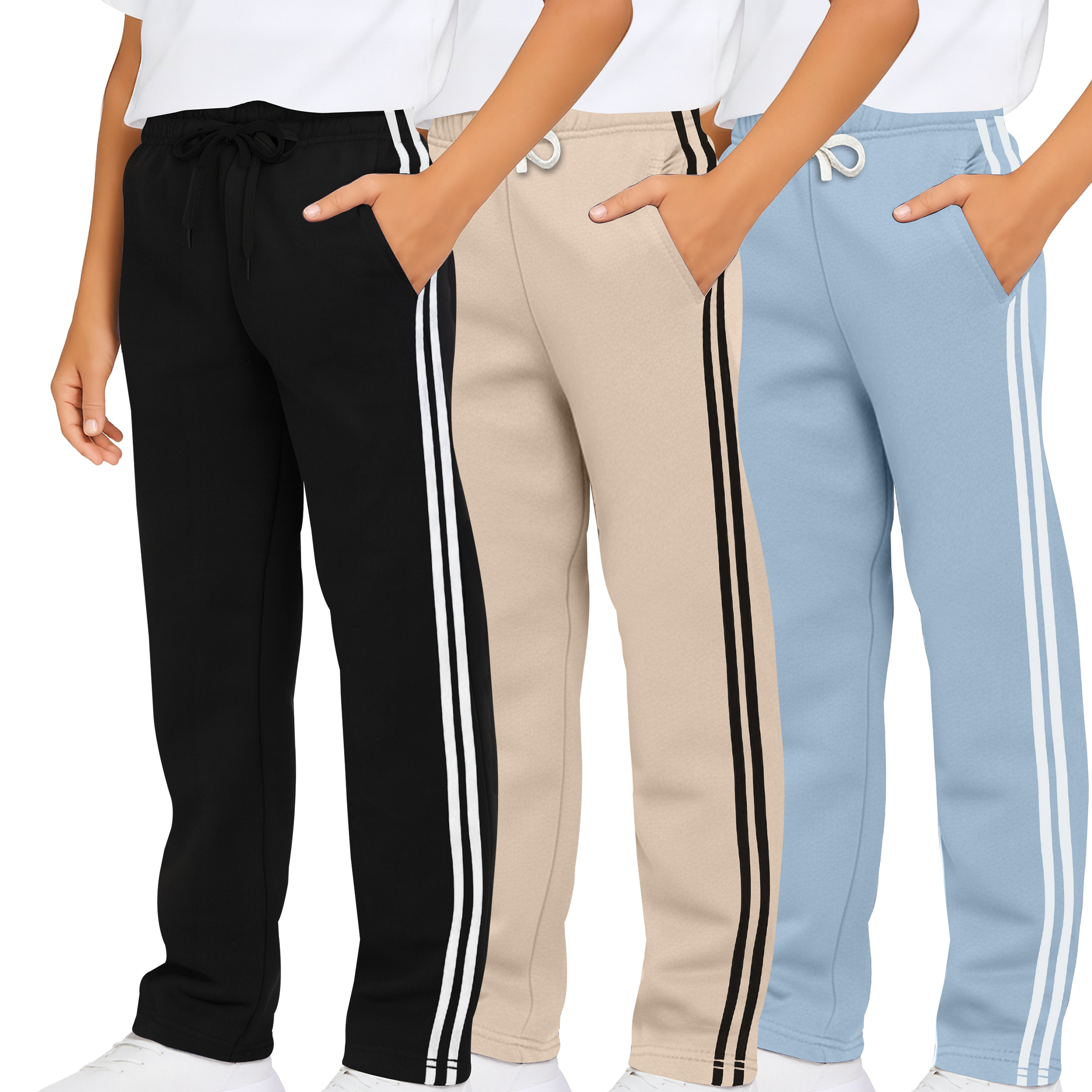 3 Pack: Boys Fleece Open Bottom Sweatpants