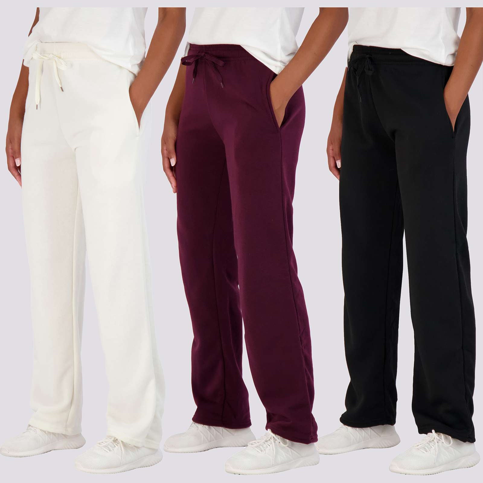 3 Pack: Womens Fleece Open Bottom Sweatpants