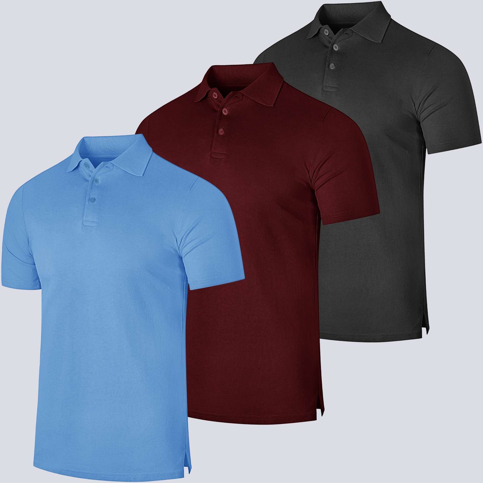 3 Pack: Mens Cotton Pique Short Sleeve Polo Shirt