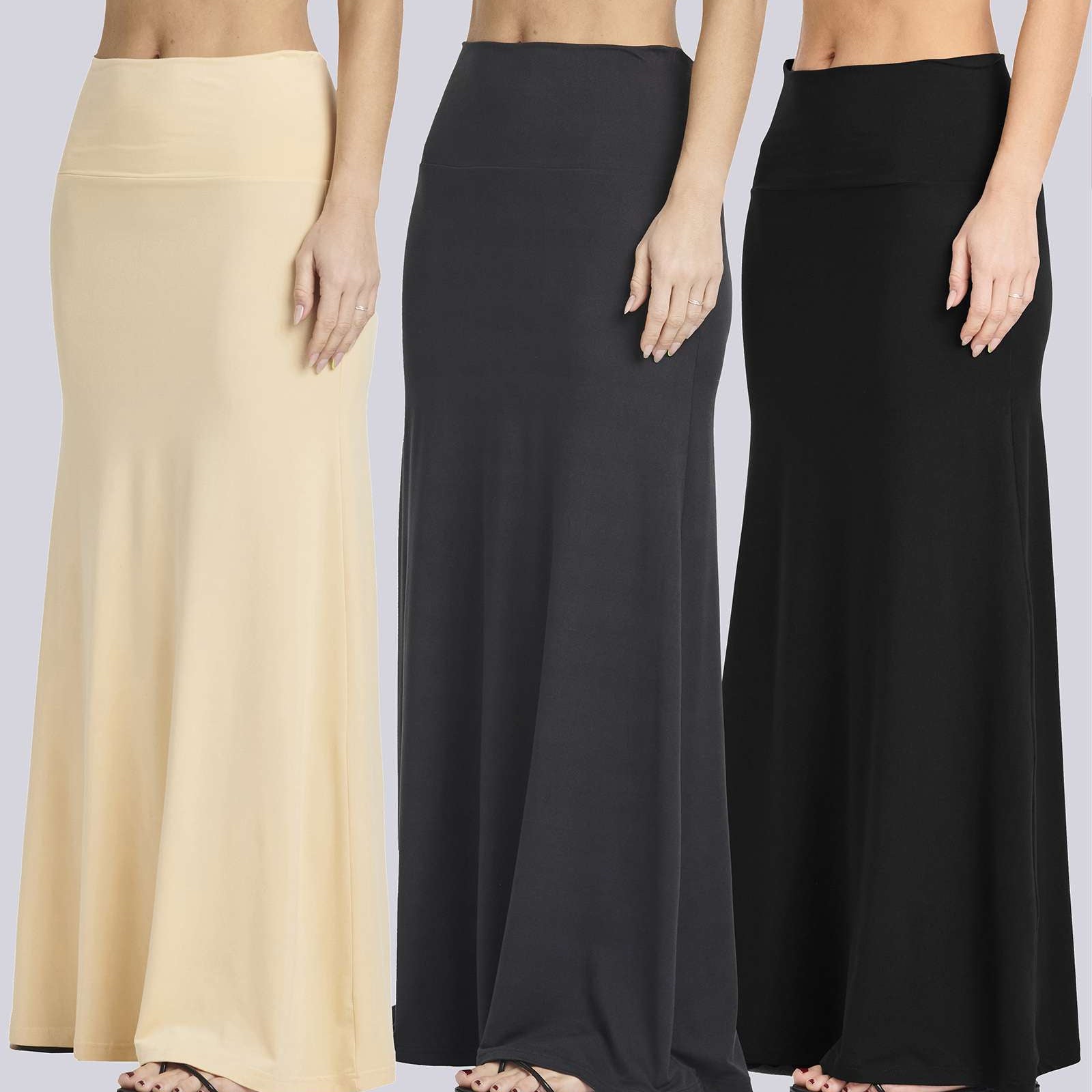 3 Pack: Women's Ultra-Soft Flowy Maxi Skirt