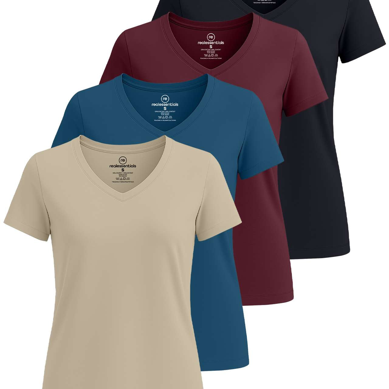 4 Pack: Women's Short-Sleeve V-Neck T-Shirt (Available in Plus Size)