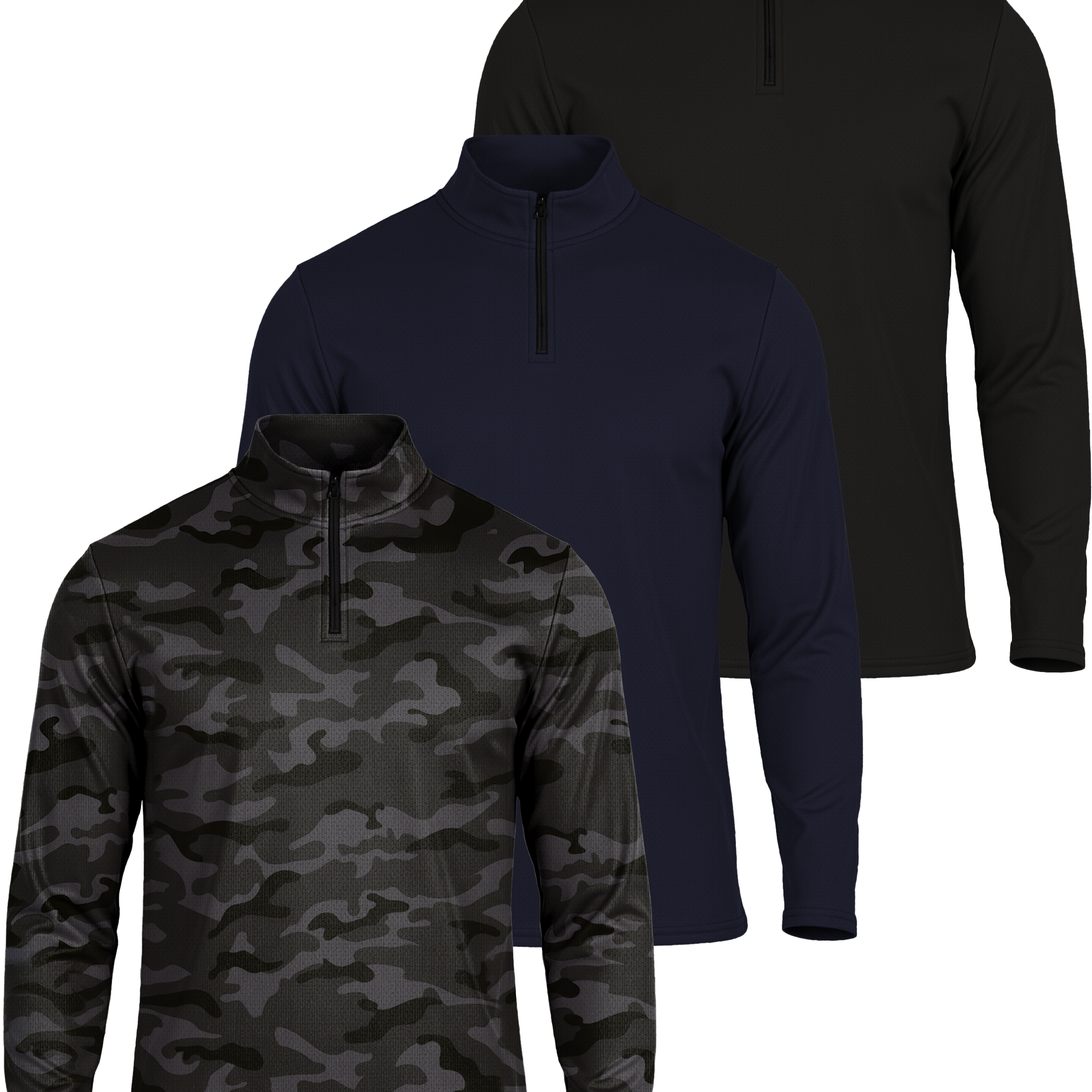 3 Pack: Mens Mesh Active Quarter Zip Pullover