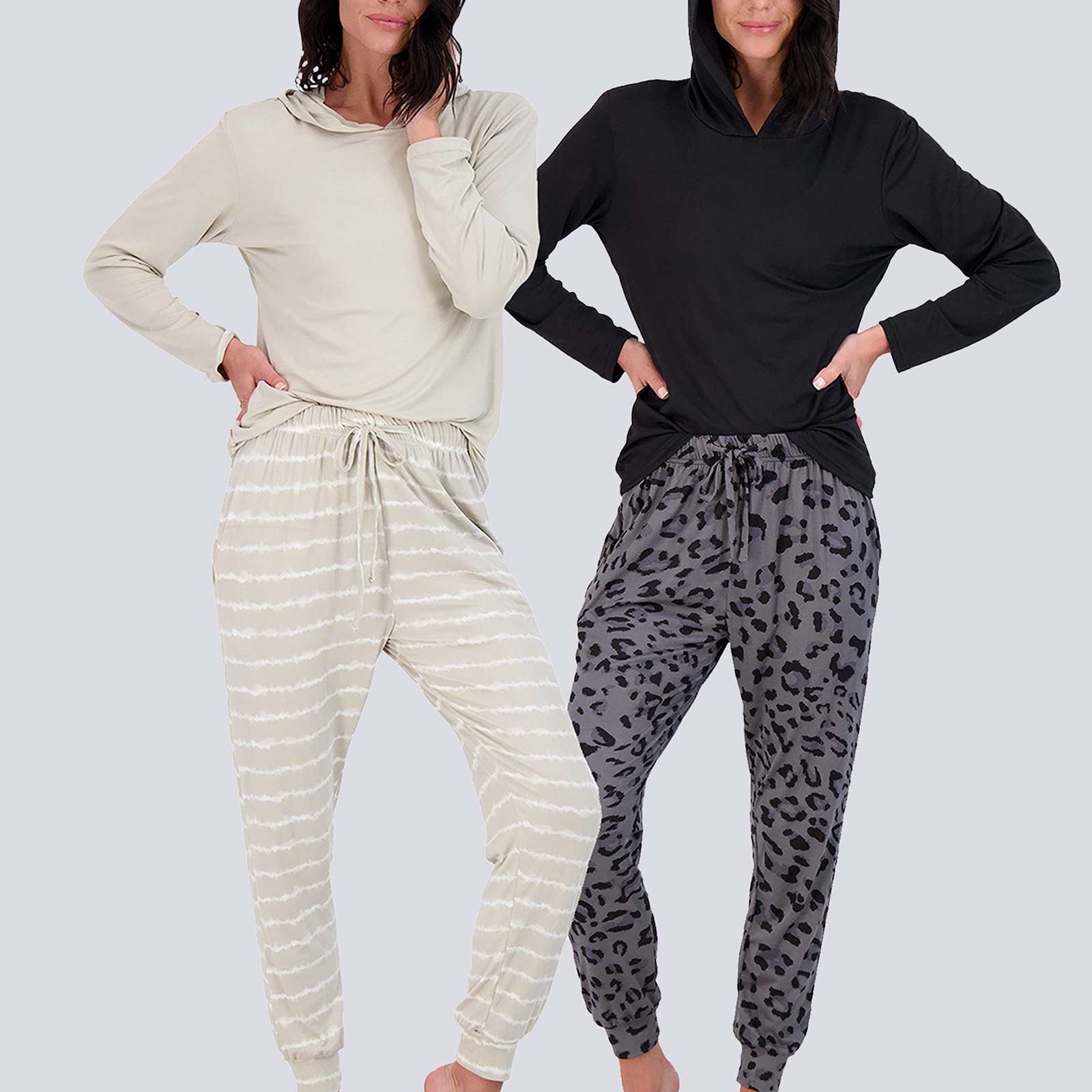 4 Piece: Womens Long Sleeve Henley & Jogger Lounge Pajama Set