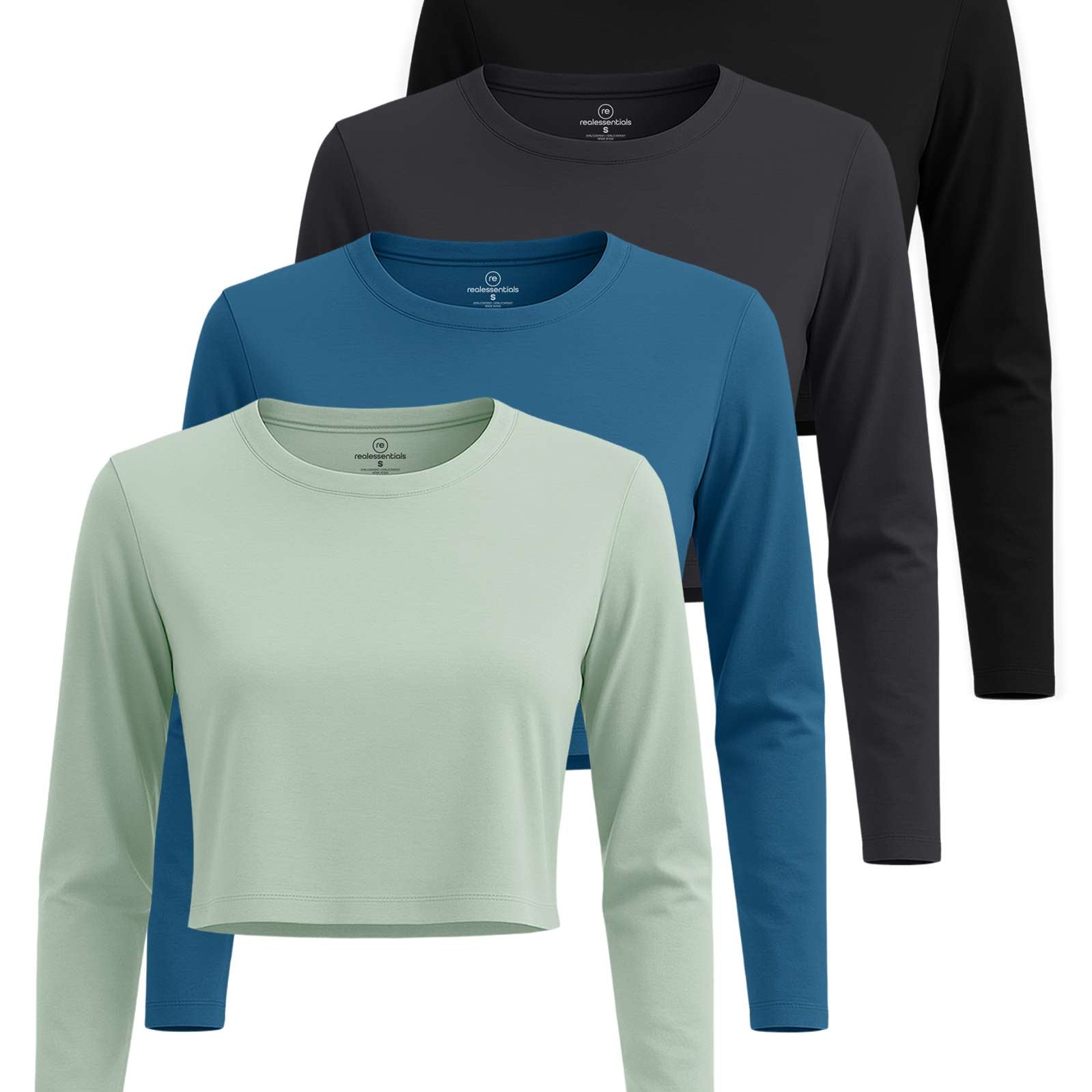 4 Pack: Women's Long Sleeve Crew Crop Top ( Available in Plus Size)