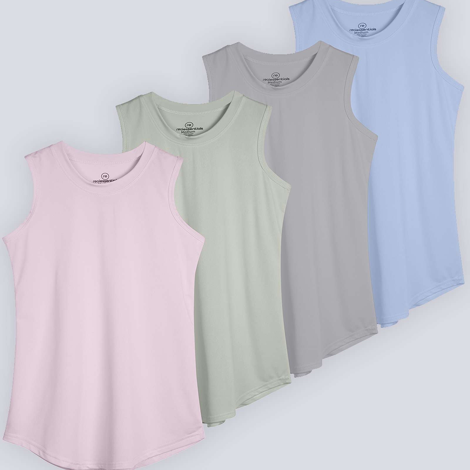 4 Pack: Girls Active Dry Fit Performance Tank Top