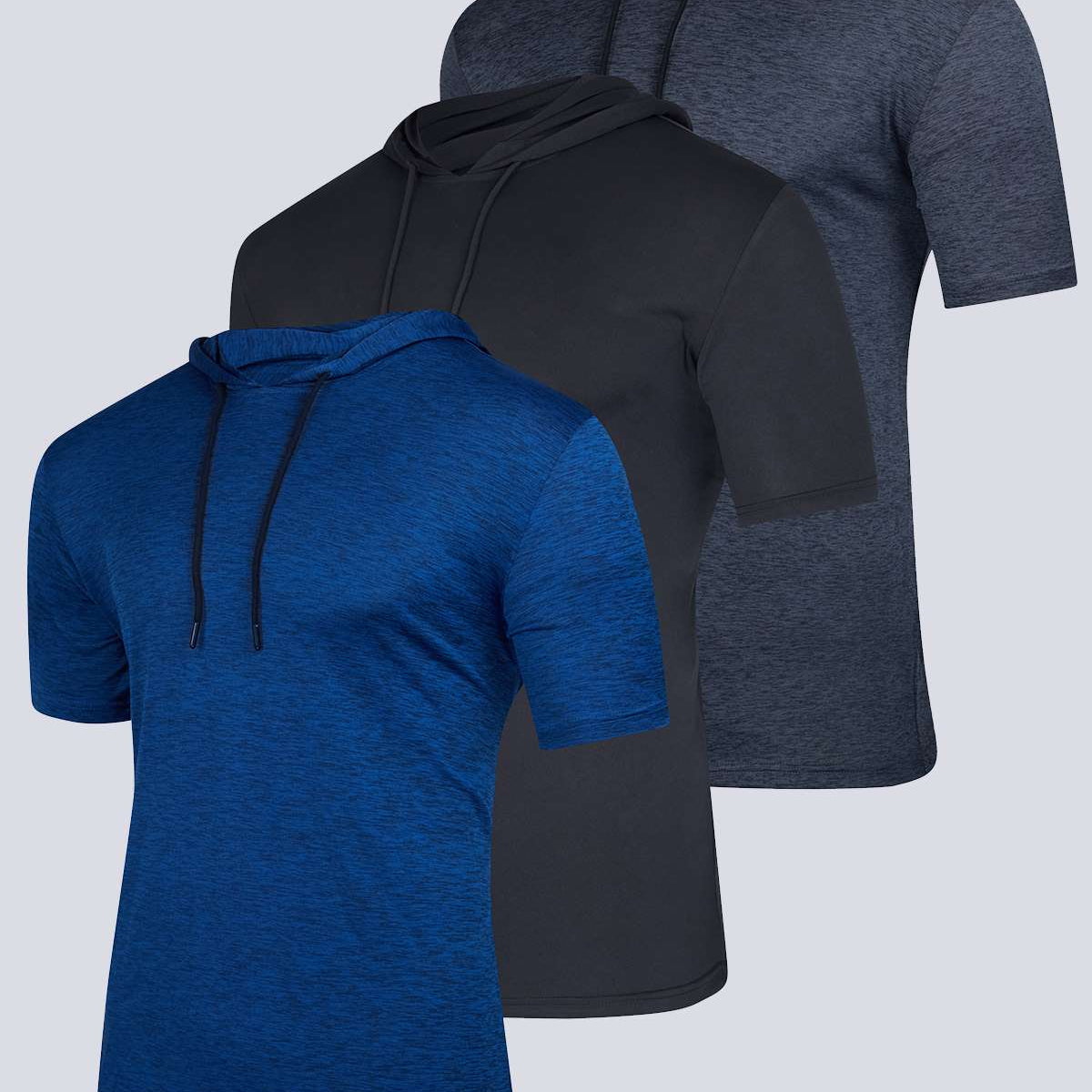 3 Pack: Mens Dry Fit Short Sleeve Active Hoodie Pullover (Available In Big & Tall)