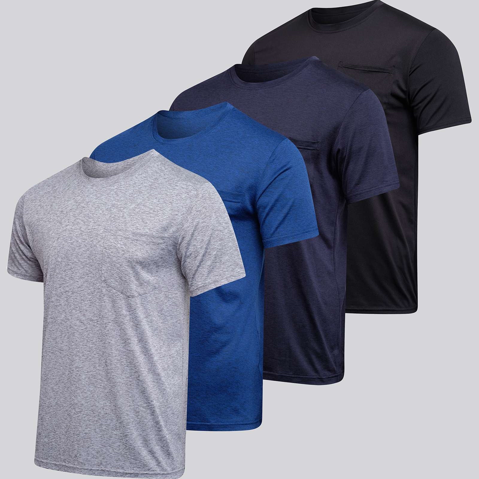 4 Pack: Mens Dry-Fit Active Pocket Short Sleeve Crew T-Shirts (Available in Big & Tall)