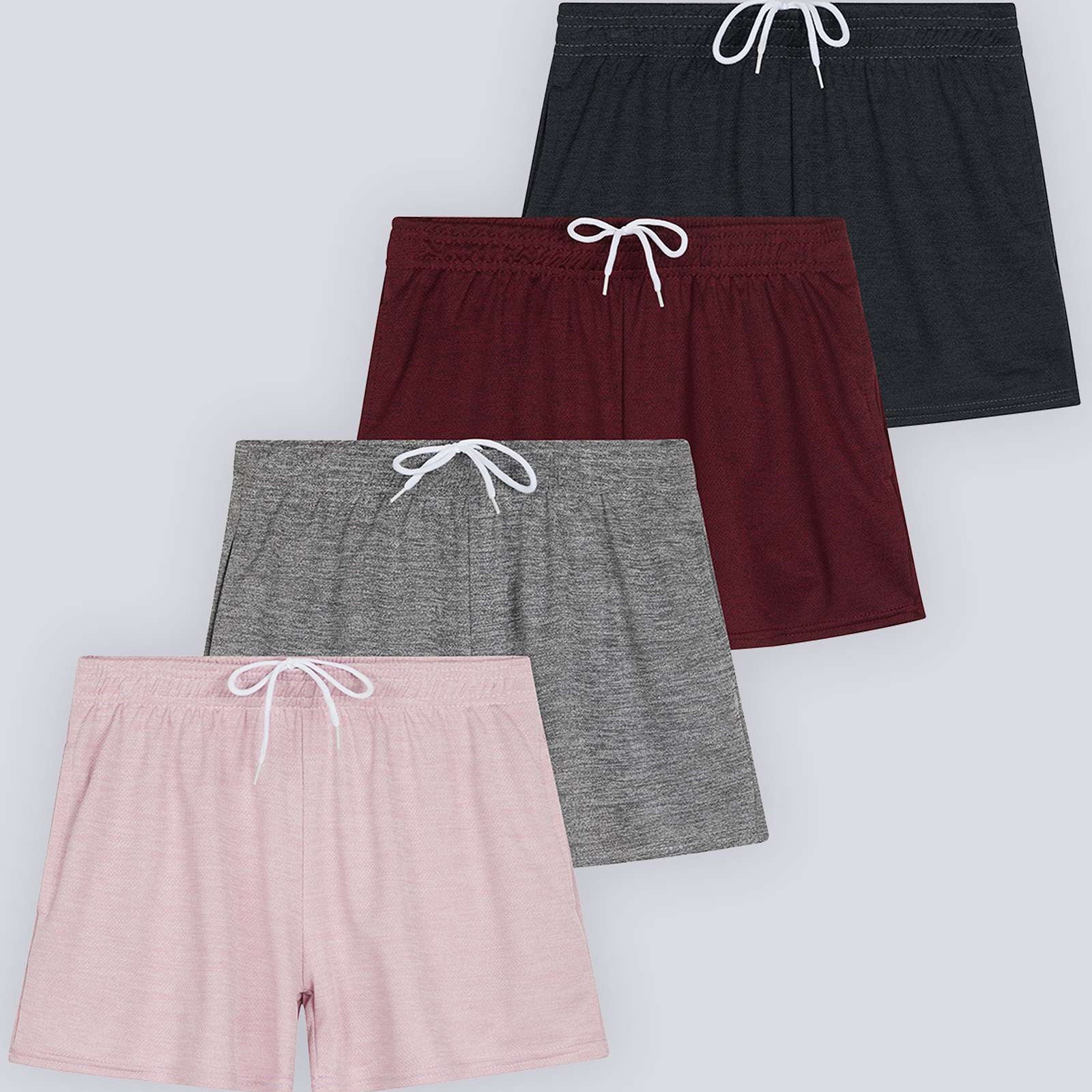 4 Pack: Girls' Mesh Athletic Performance Shorts