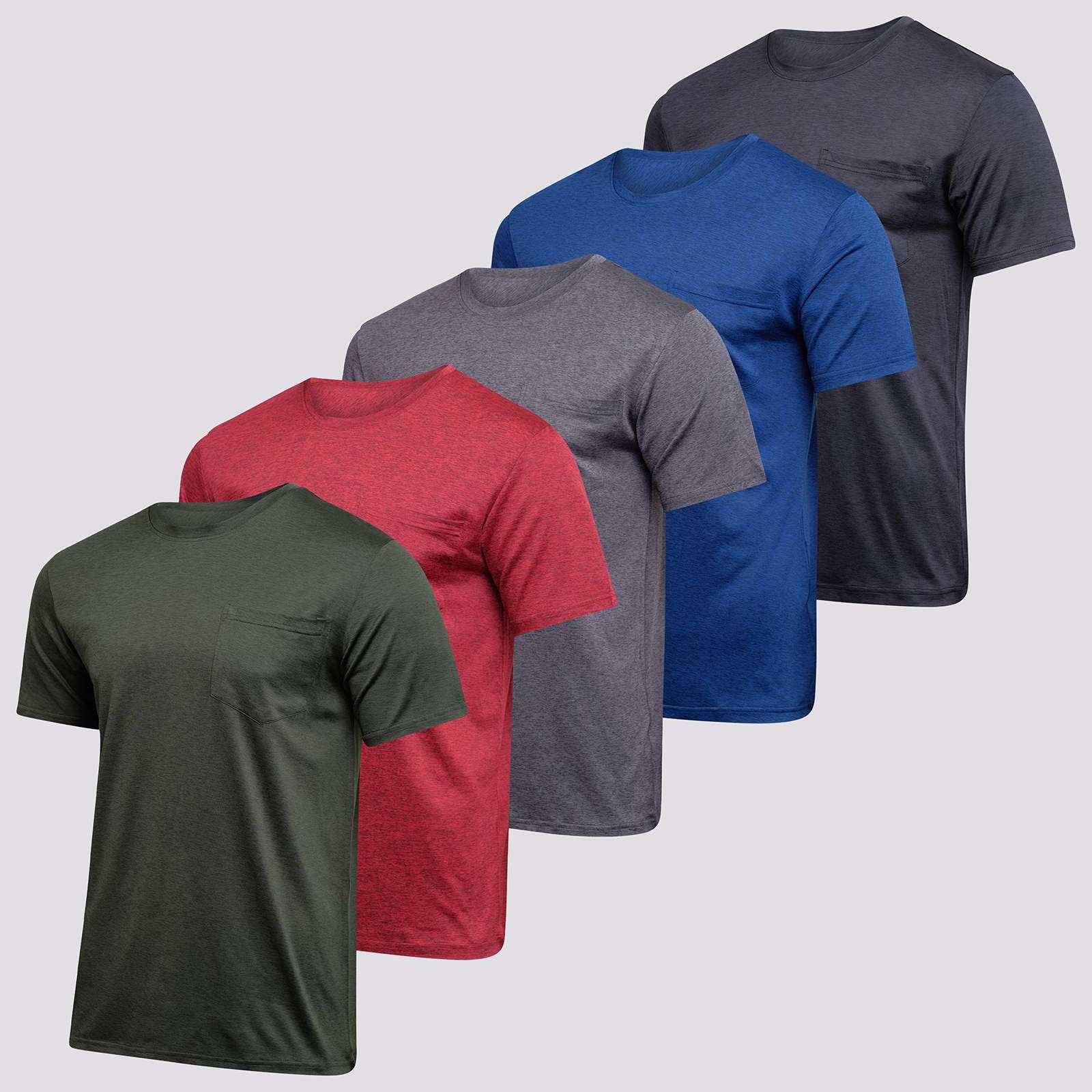 5 Pack: Boys & Girls Youth Dry-Fit Moisture Wicking Active Athletic Performance Short-Sleeve Pocket T-Shirt