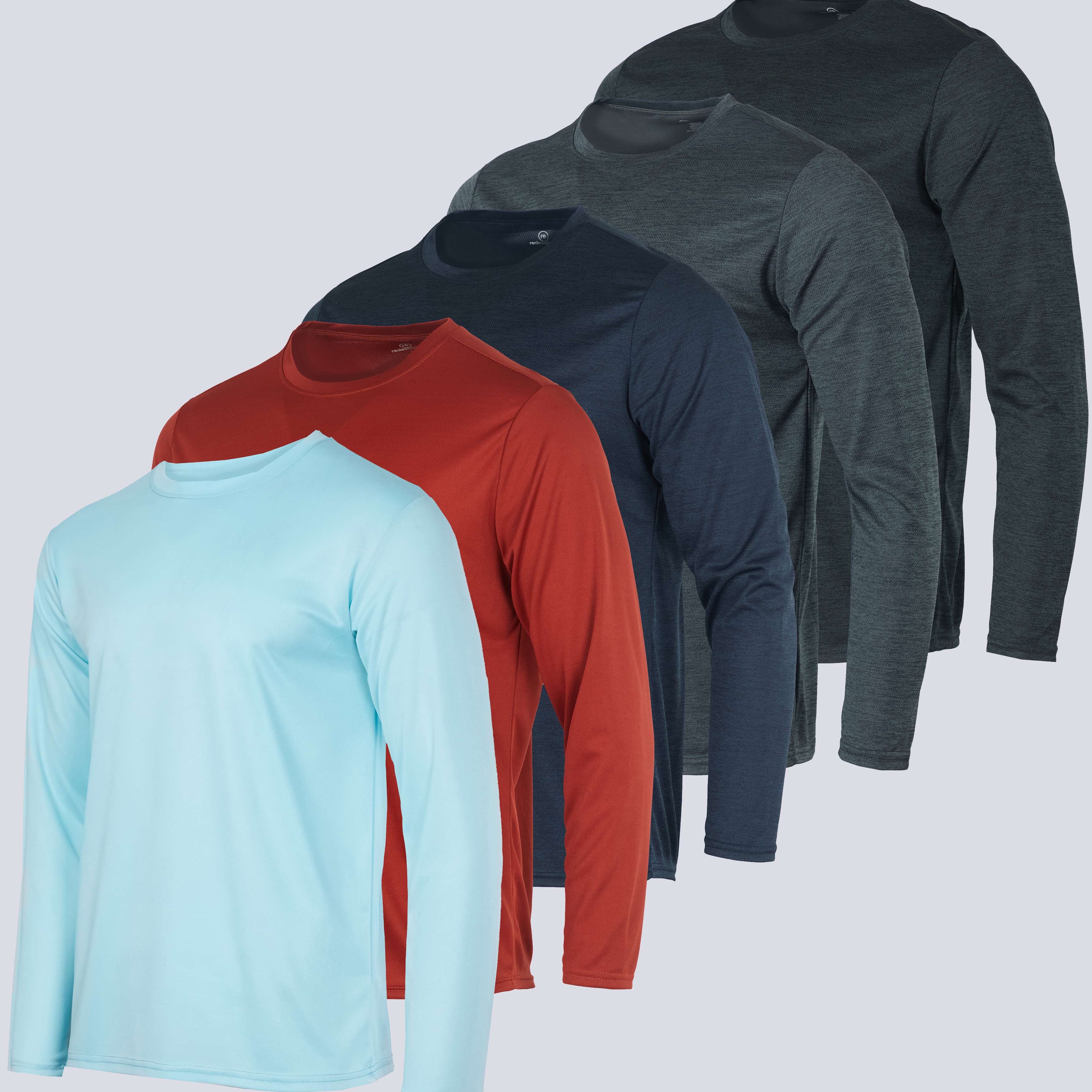 5 Pack: Men's Mesh Quick Dry Athletic Long Sleeve T-Shirt UPF SPF UV Sun (Available in Big & Tall)