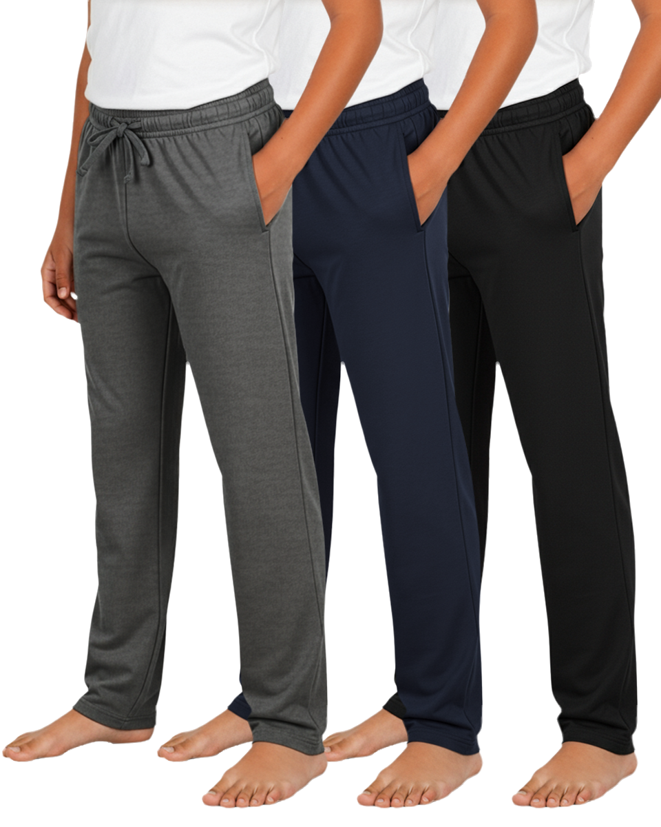 Real Essentials 3 Pack Boys' Pajama Sweatpants Joggers Open Bottom Kids Teens PJs Sweats - Set 2