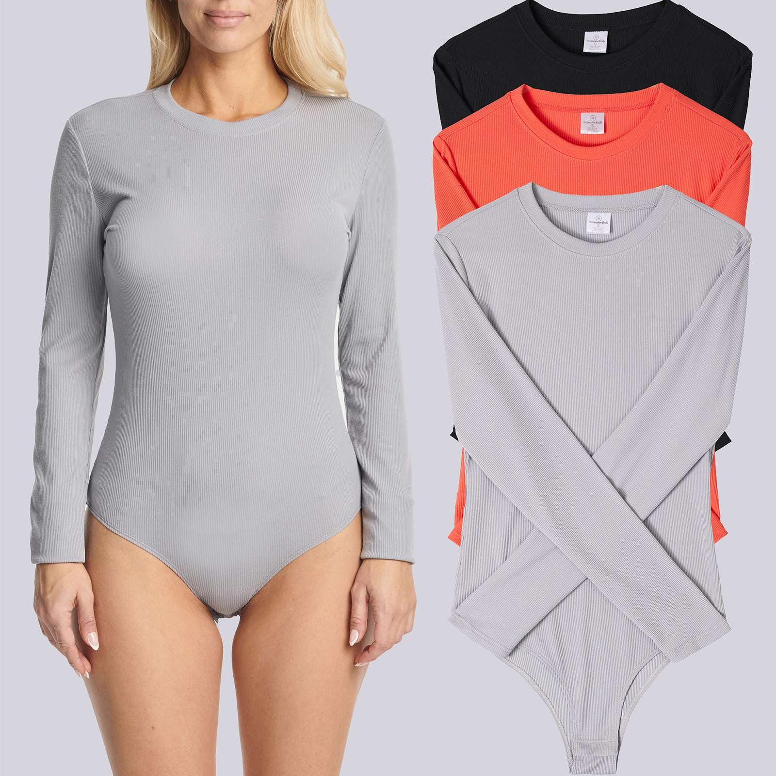 3 Pack: Women's Long Sleeve Ribbed Bodysuit