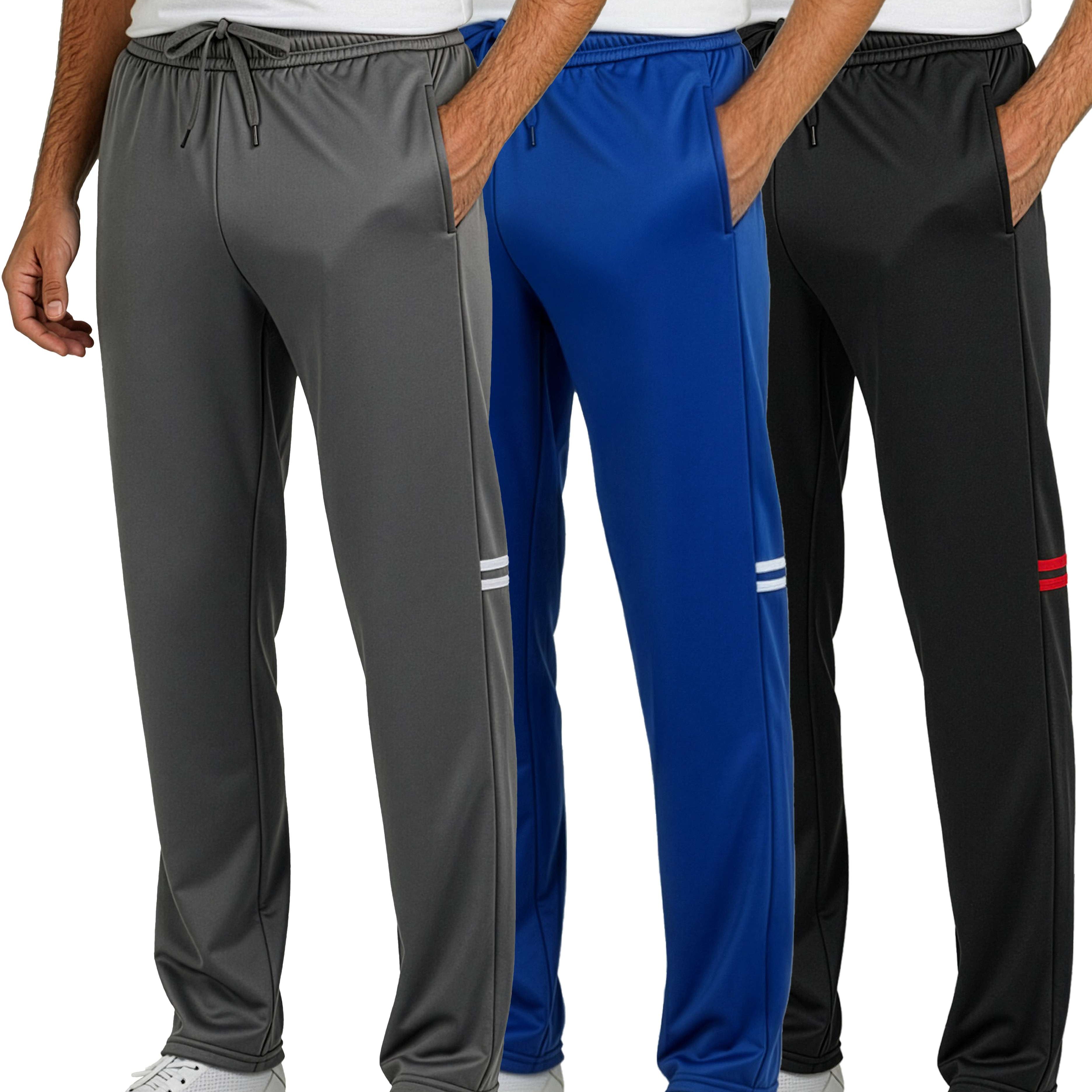 3 Pack: Mens Active Athletic Casual Tricot Open Bottom Sweatpants with Pockets (Available in Big & Tall)