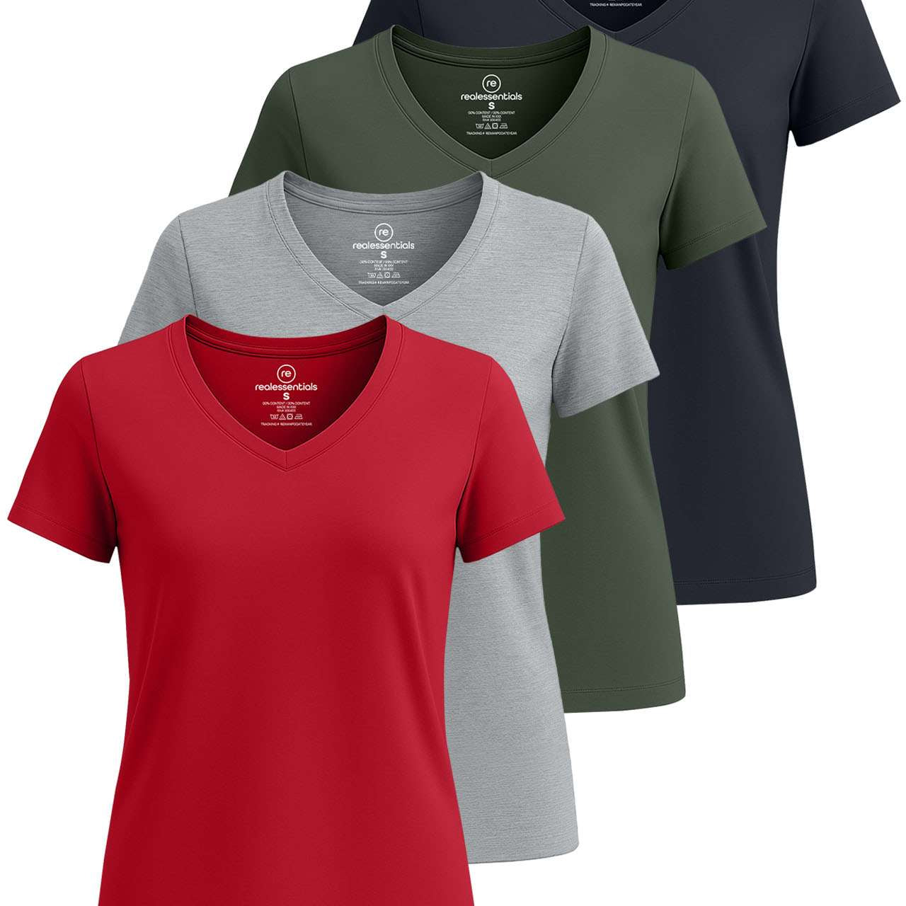 4 Pack: Women's Short-Sleeve V-Neck T-Shirt (Available in Plus Size)
