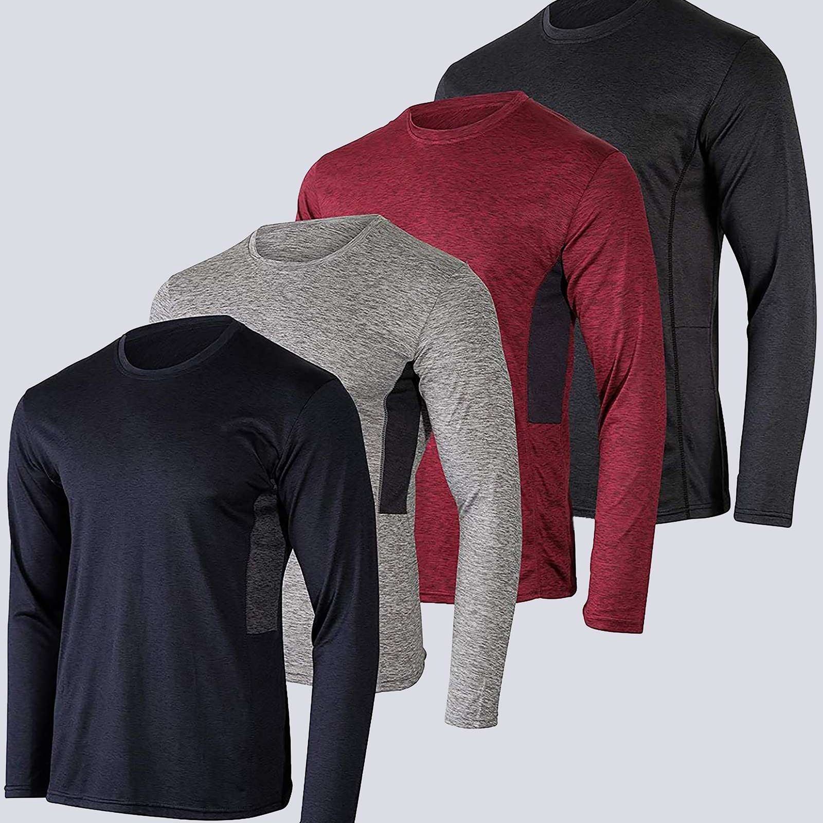 Real Essentials 4 Pack: Men's Dry-Fit UV Moisture Wicking UPF 50+ SPF Sun Protective Fishing Hiking Swim Long Sleeve Shirt