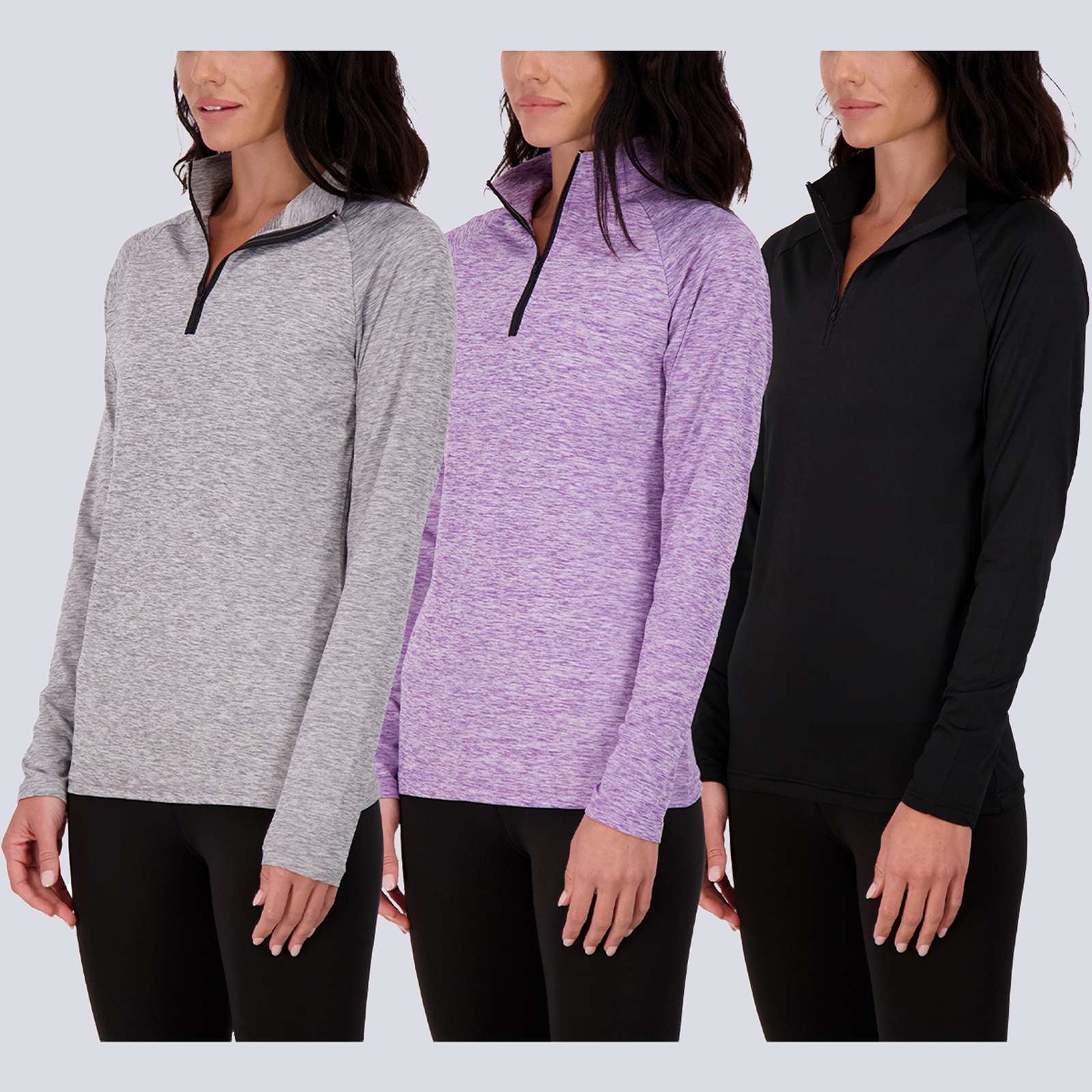 3 Pack: Womens Dry-Fit Active Long Sleeve Quarter Zip