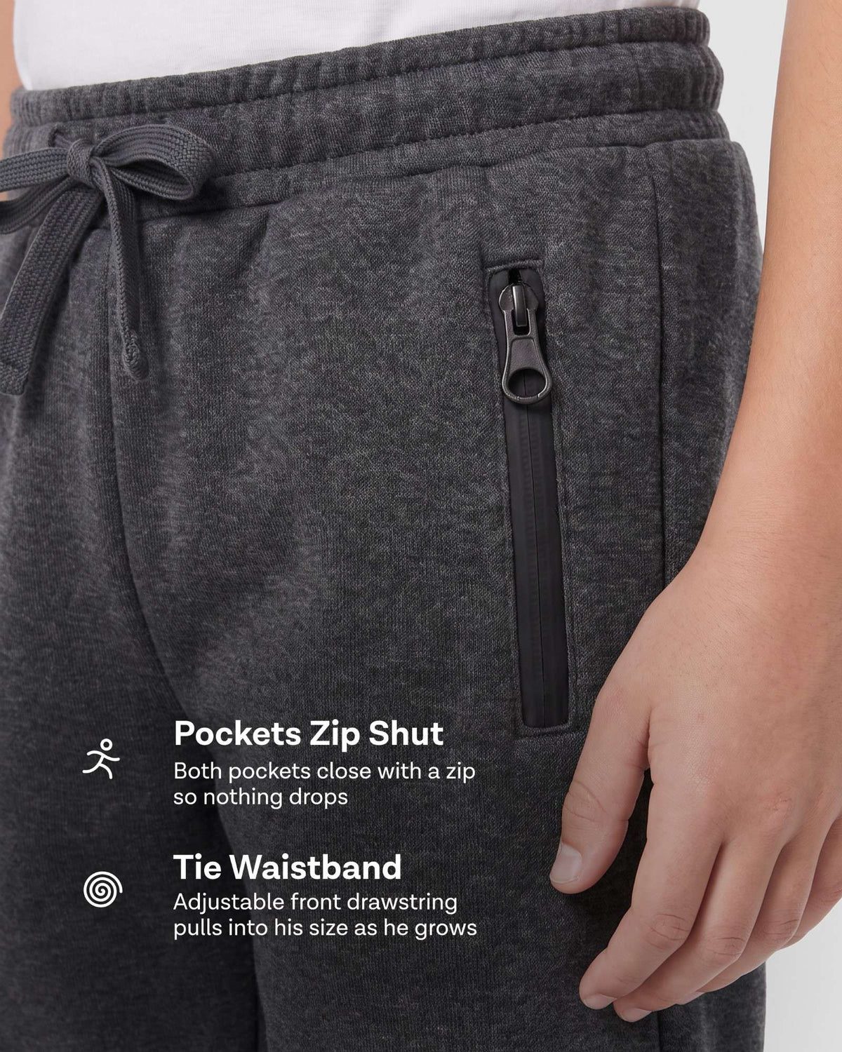 Real Essentials 3 Pack Boys Fleece Joggers Sweatpants Zipper Pockets Athletic Pants Teen - Solid Black, Solid Black, Solid Black