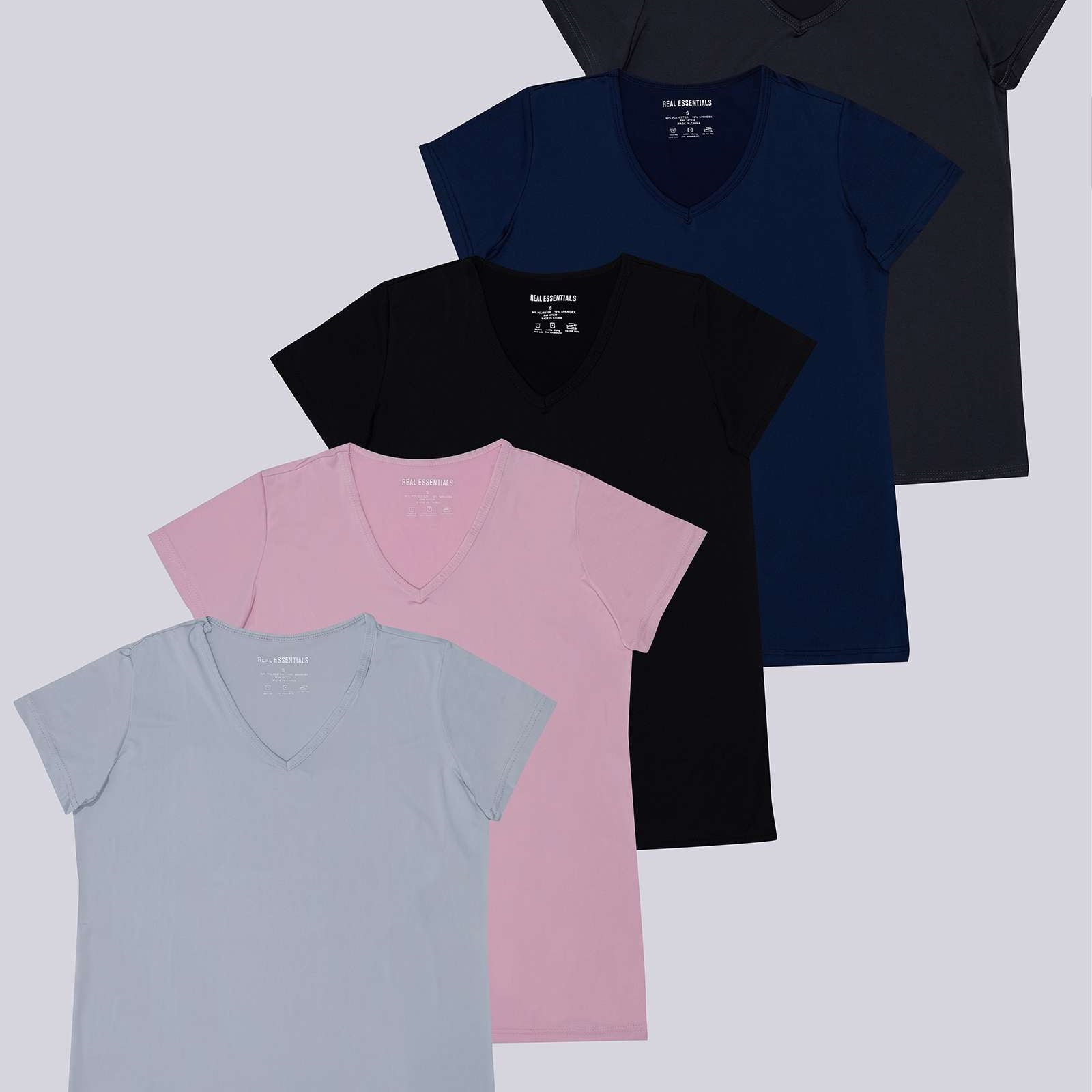 5 Pack: Womens Short Sleeve Dry-Fit V-Neck T-Shirt