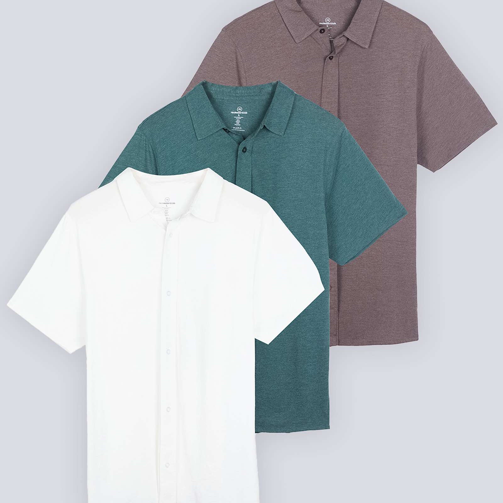 3 Pack: Men's Regular Fit Short Sleeve Button Down Shirt (Available in Big & Tall)