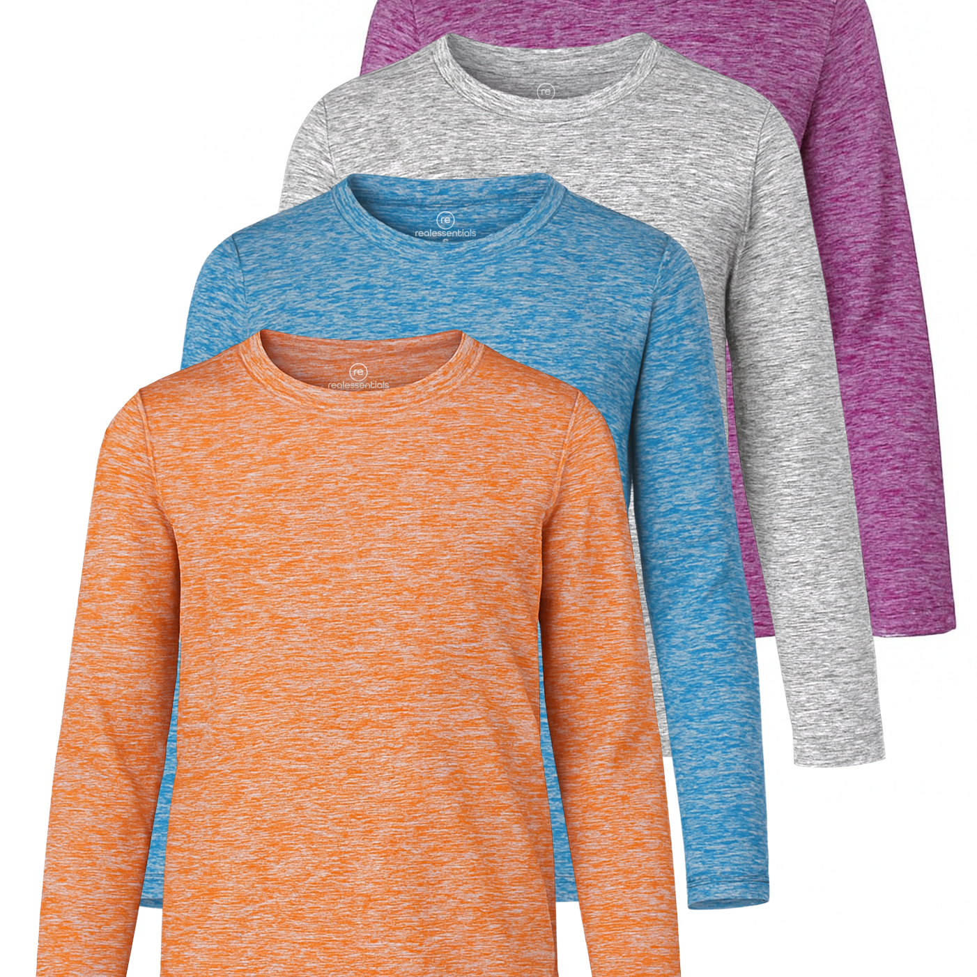 4 Pack: Girls Dry-Fit Long Sleeve Active Crew Neck T-Shirt