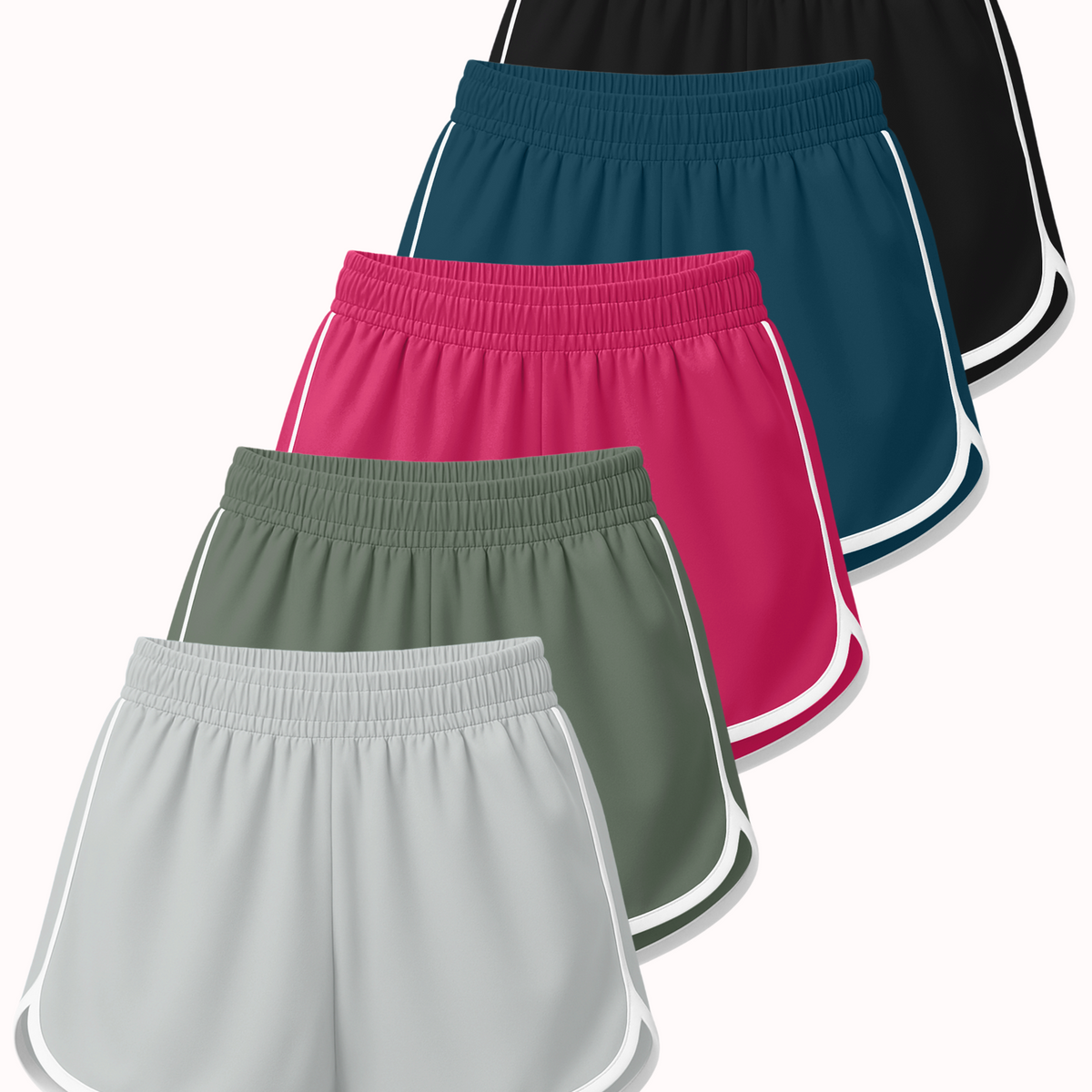 Real Essentials 5 Pack Women's Dry Fit Dolphin Shorts Athletic Running Workout Gym Hiking - Set 3