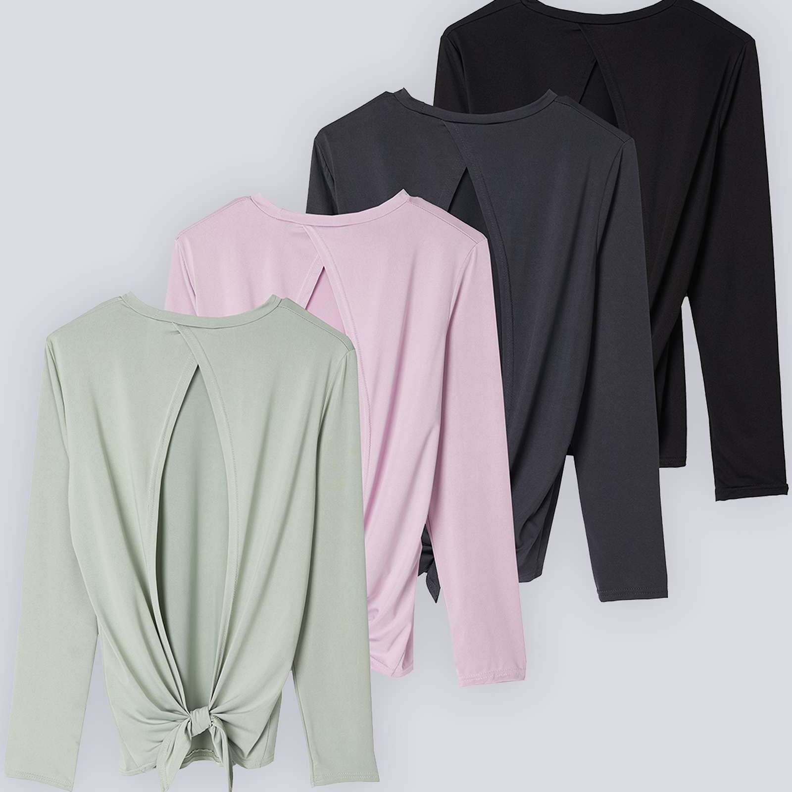 4 Pack: Women's Long-Sleeve Tie Back T-Shirt (Available in Plus Size)