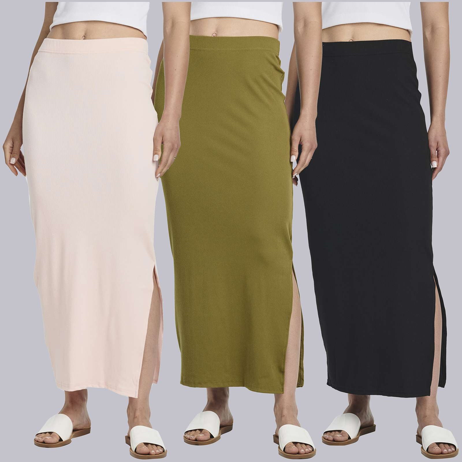 3 Pack: Women's Ribbed High Waisted Maxi Skirt