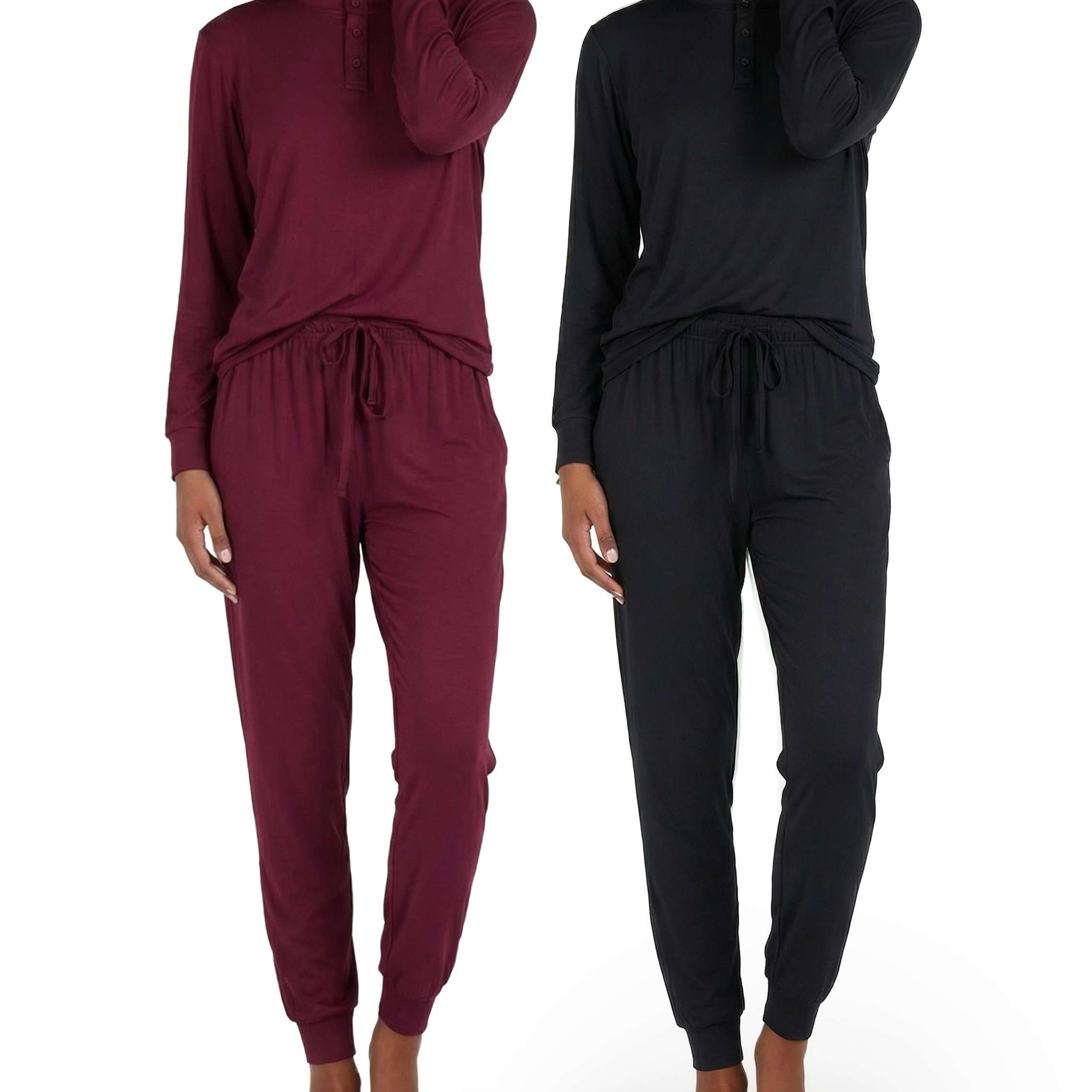 4 Piece: Womens Long Sleeve Henley & Jogger Lounge Pajama Set
