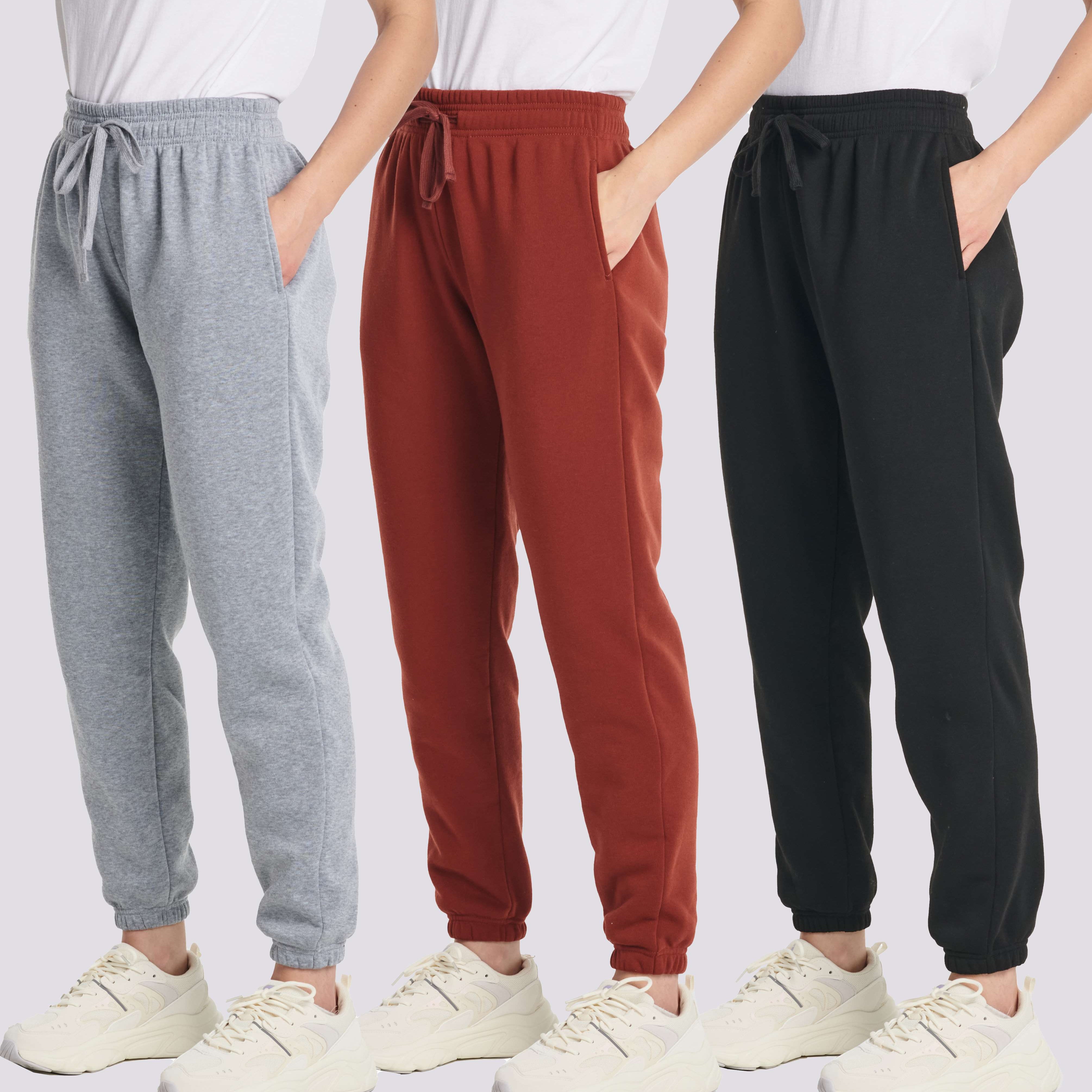 3 Pack: Women's Fleece Jogger Sweatpants with Elastic Cuff (Available in Plus Size)