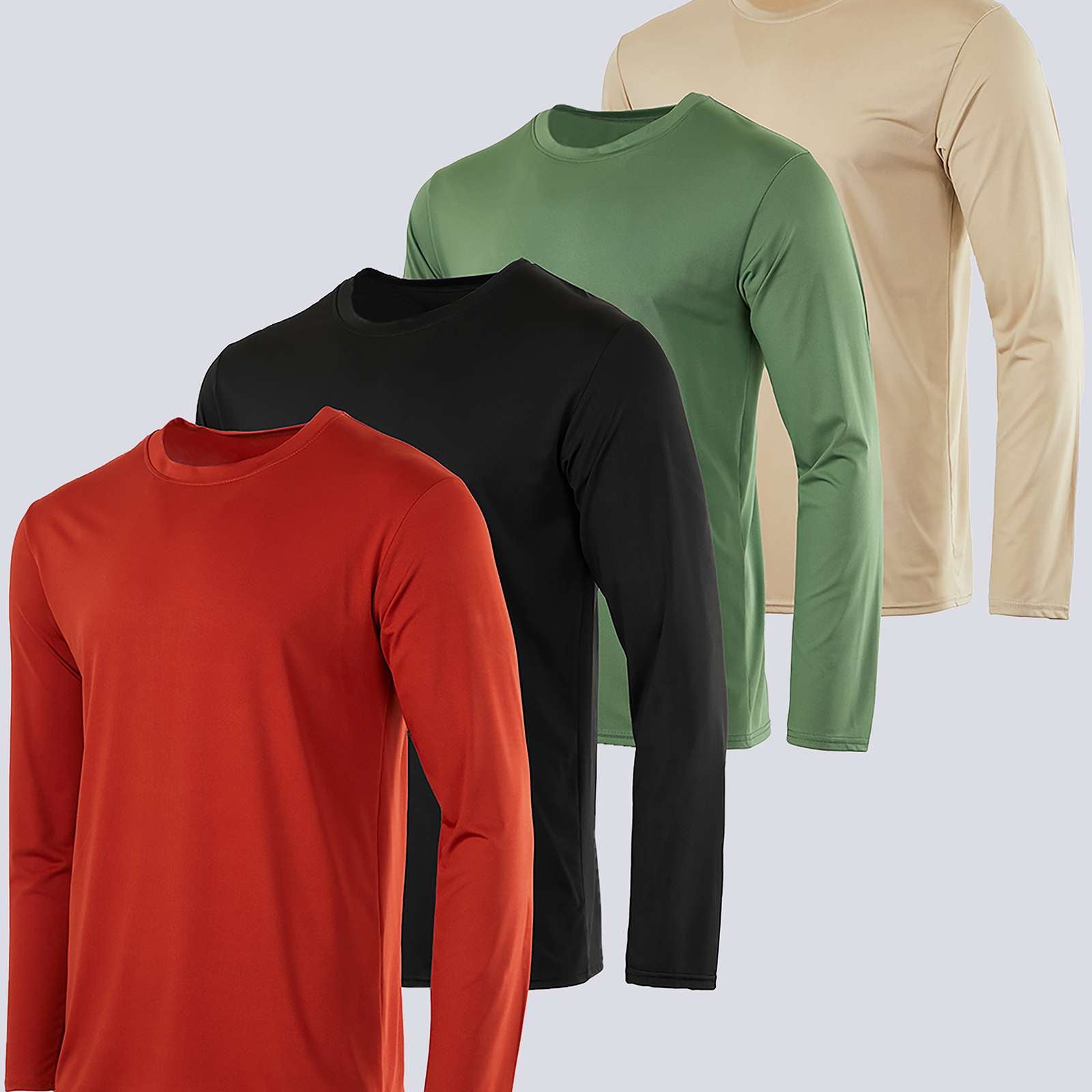Real Essentials 4 Pack: Men's Dry-Fit UV Moisture Wicking UPF 50+ SPF Sun Protective Fishing Hiking Swim Long Sleeve Shirt