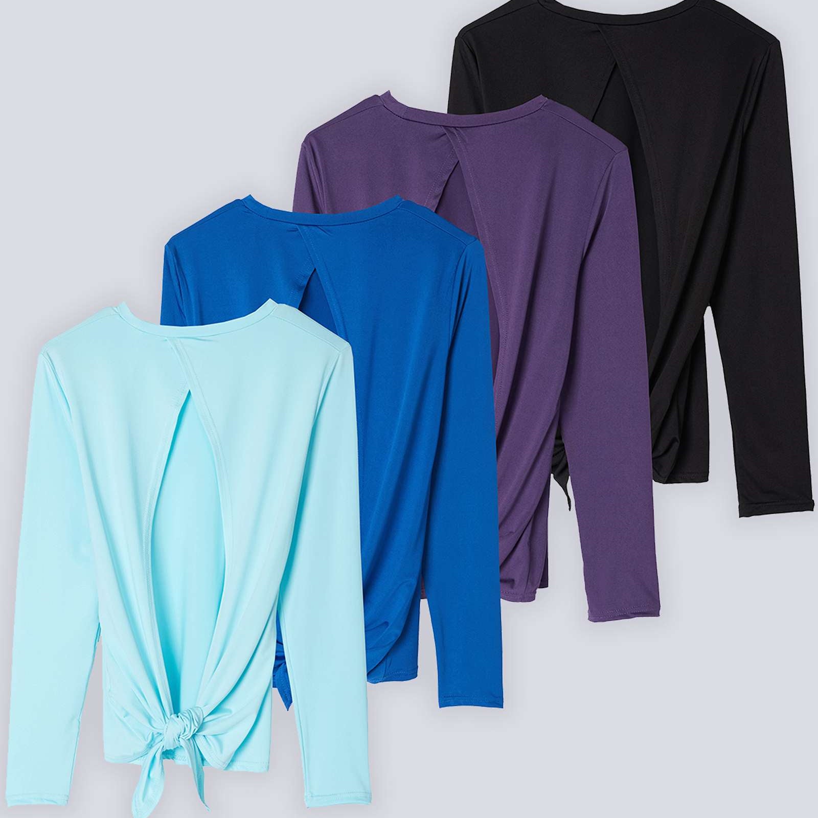 4 Pack: Women's Long-Sleeve Tie Back T-Shirt (Available in Plus Size)