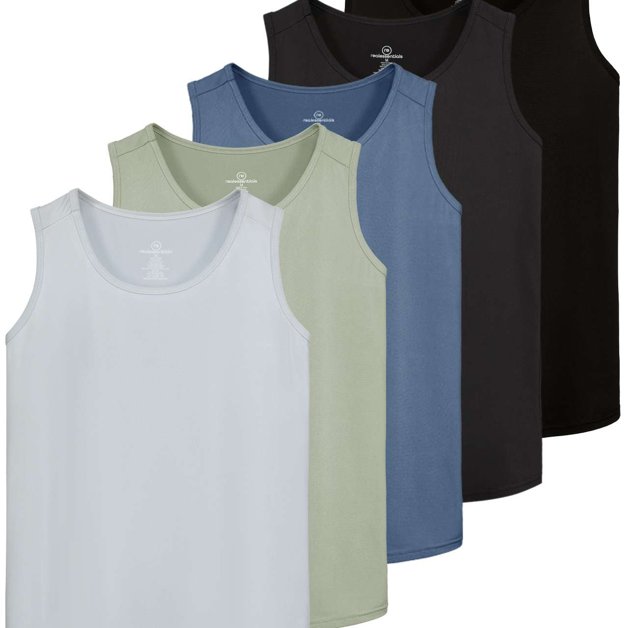 Real Essentials 5 Pack: Men's Dry-Fit Muscle Tank Top Sleeveless Shirts Workout Tees Athletic Gym (Big & Tall Available)
