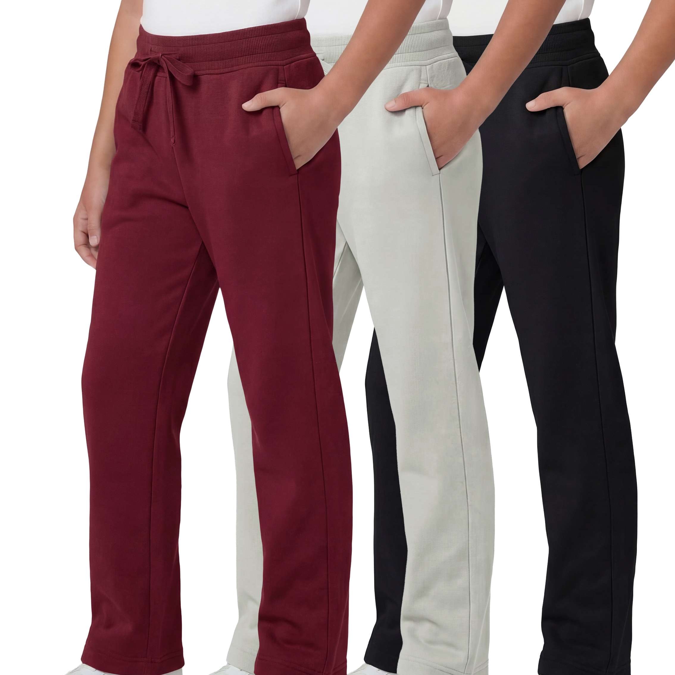 3 Pack: Girls Fleece Open Bottom Sweatpants