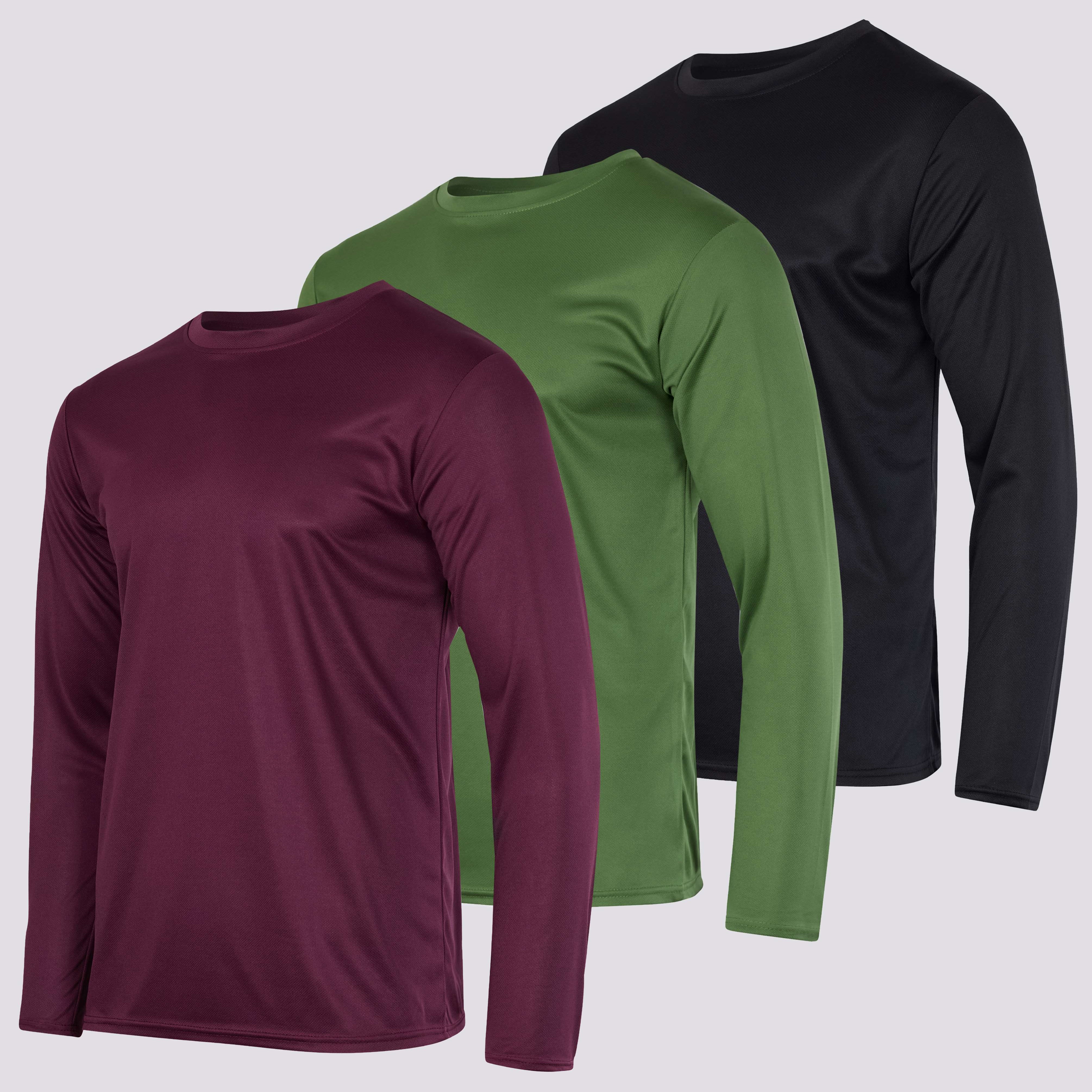 3 Pack: Mens Mesh Long Sleeve Active T-Shirt