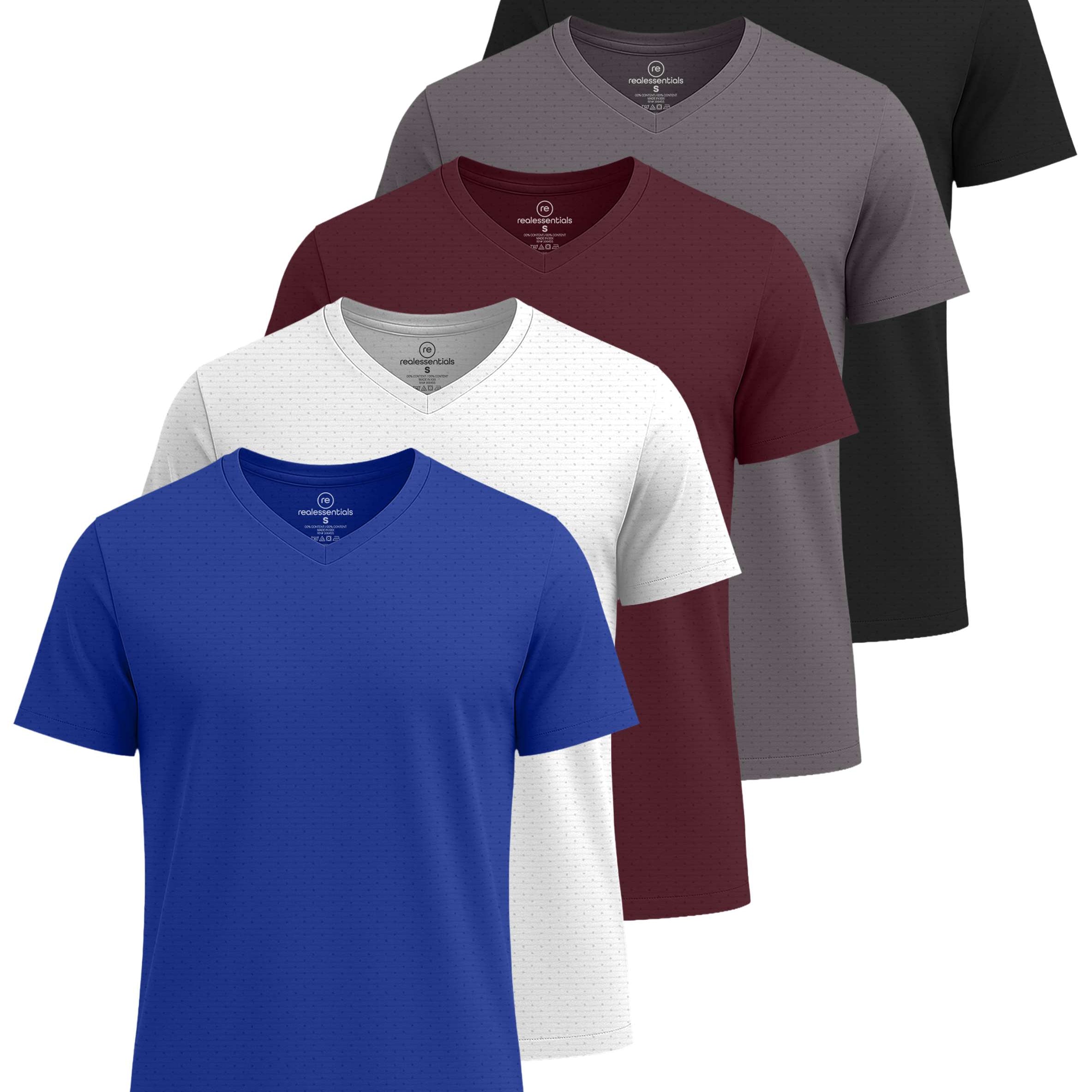 Real Essentials 5 Pack: Men's Breeze Tech V-Neck Dry Fit T-Shirts Moisture Wicking Athletic Workout & Gym Shirts (Big &Tall)