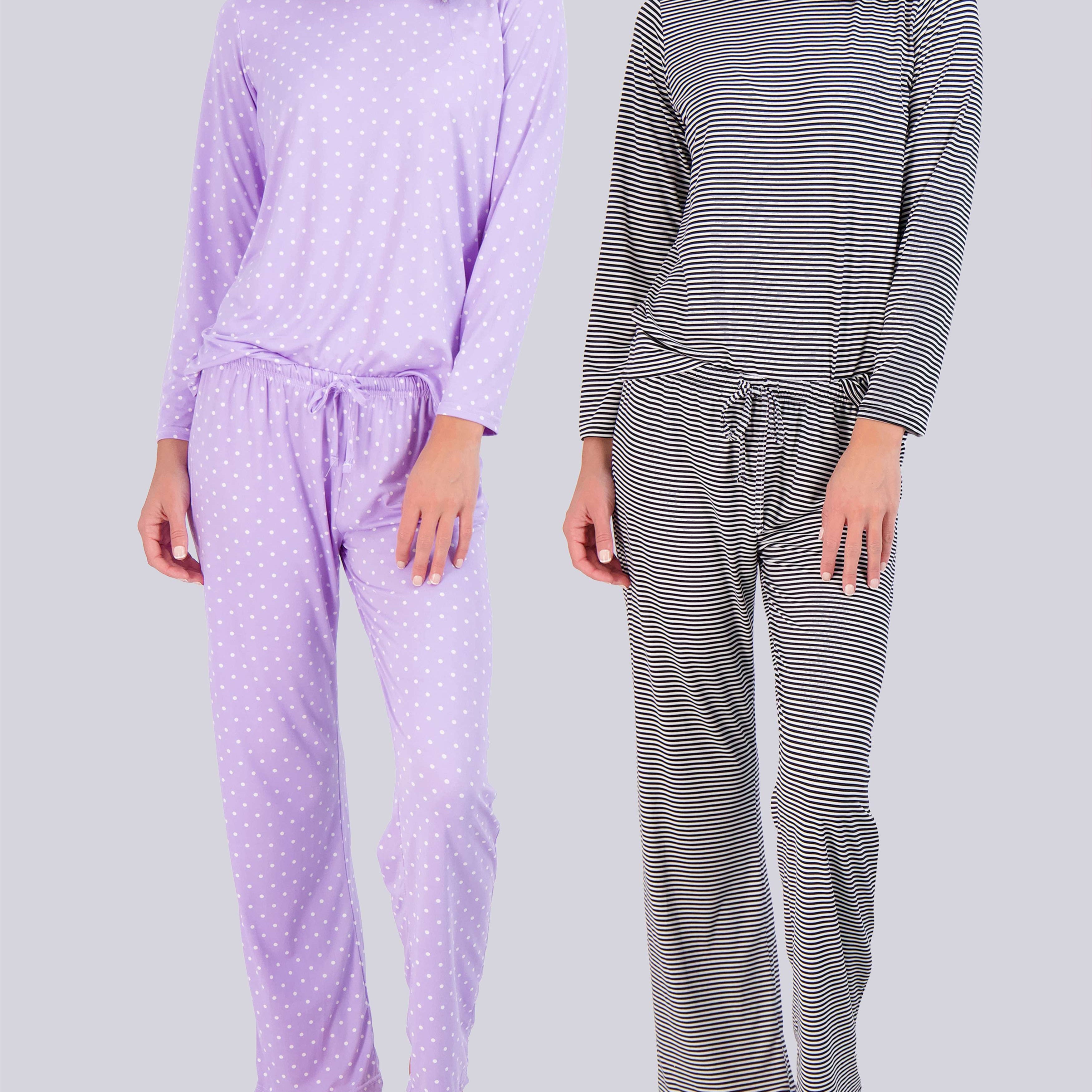 2 Pack: Women’s Pajama Set Super-Soft Long Sleeve Top With Pants