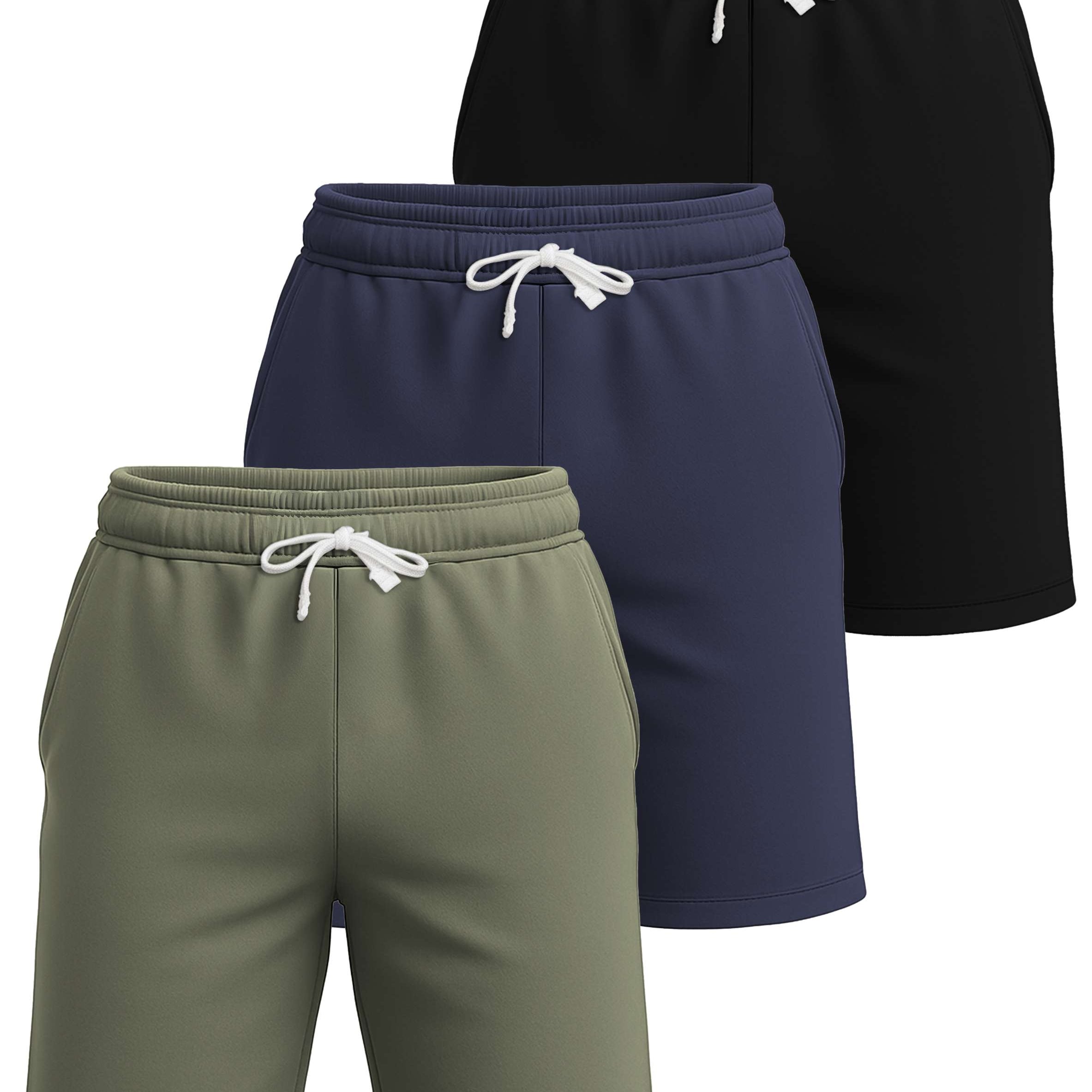 Real Essentials 3 Pack: Men's Cotton 7" French Terry Lounge Sweat Shorts – Sleep Casual Shorts Pockets (Big & Tall Available)