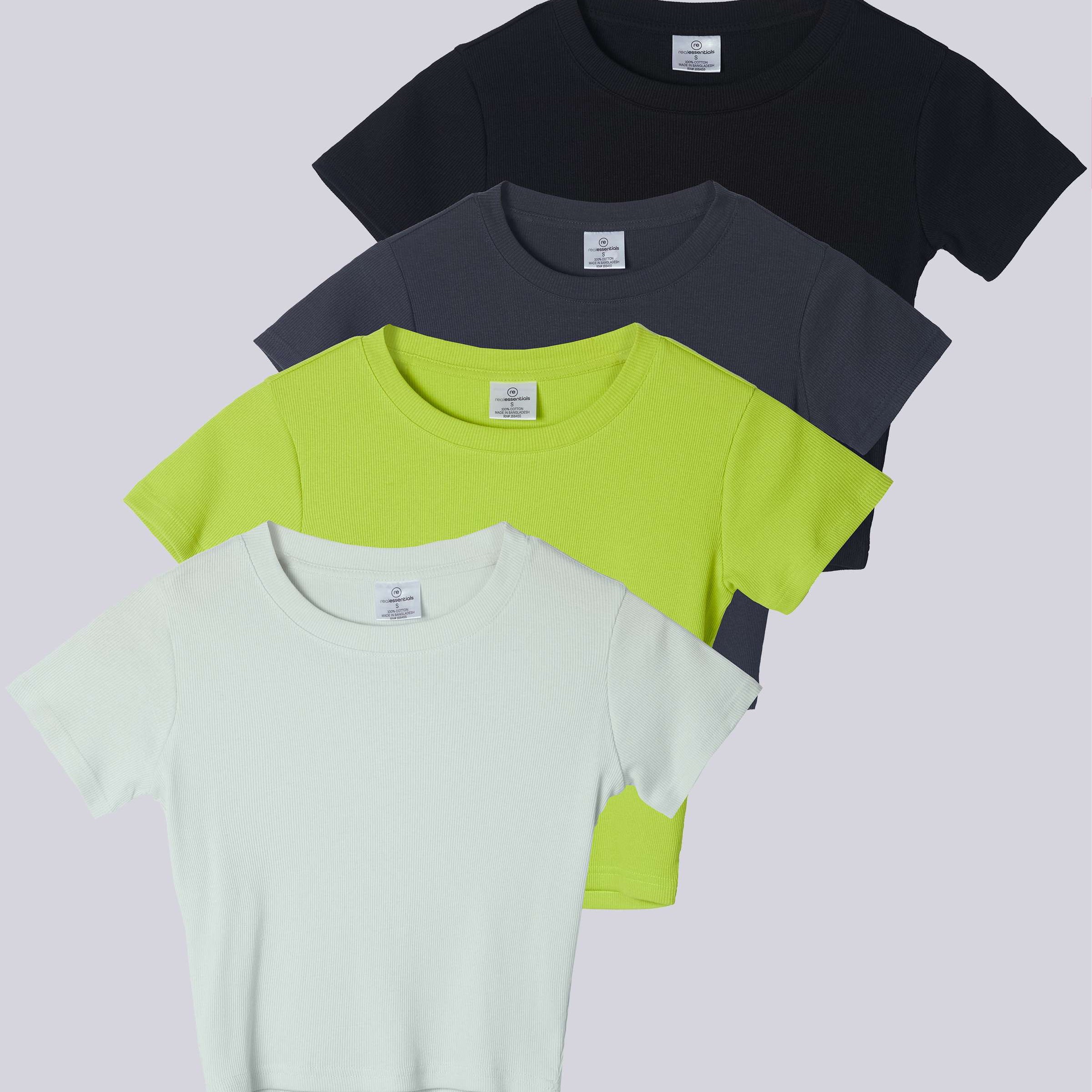 4 Pack: Women's Short Sleeve Ribbed Knit Crop Top