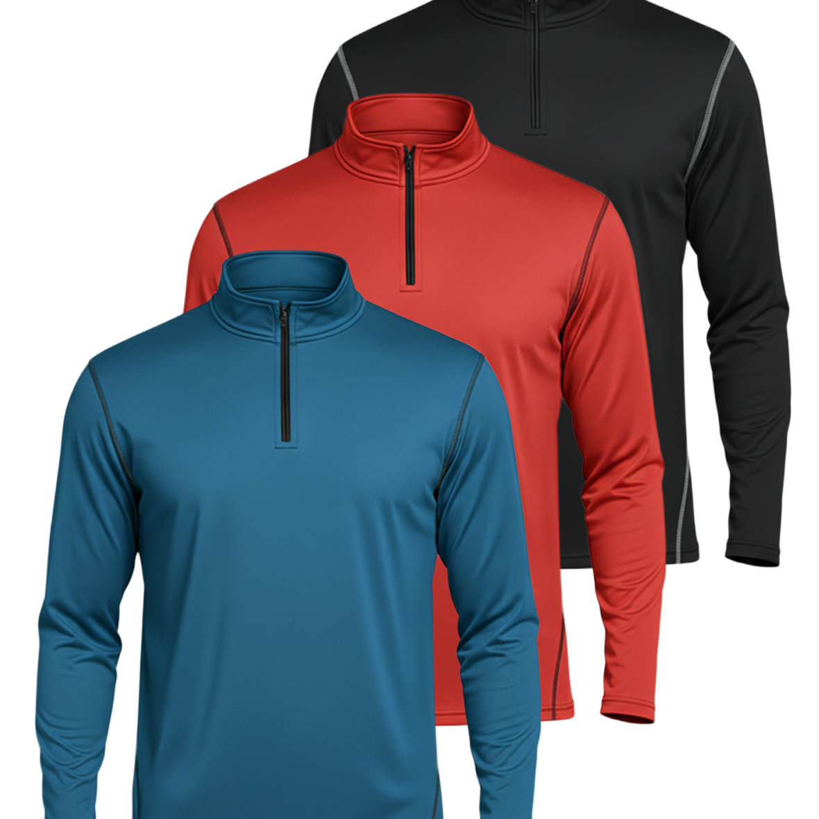 3 Pack: Mens Active Dry-Fit Quarter Zip Pullover