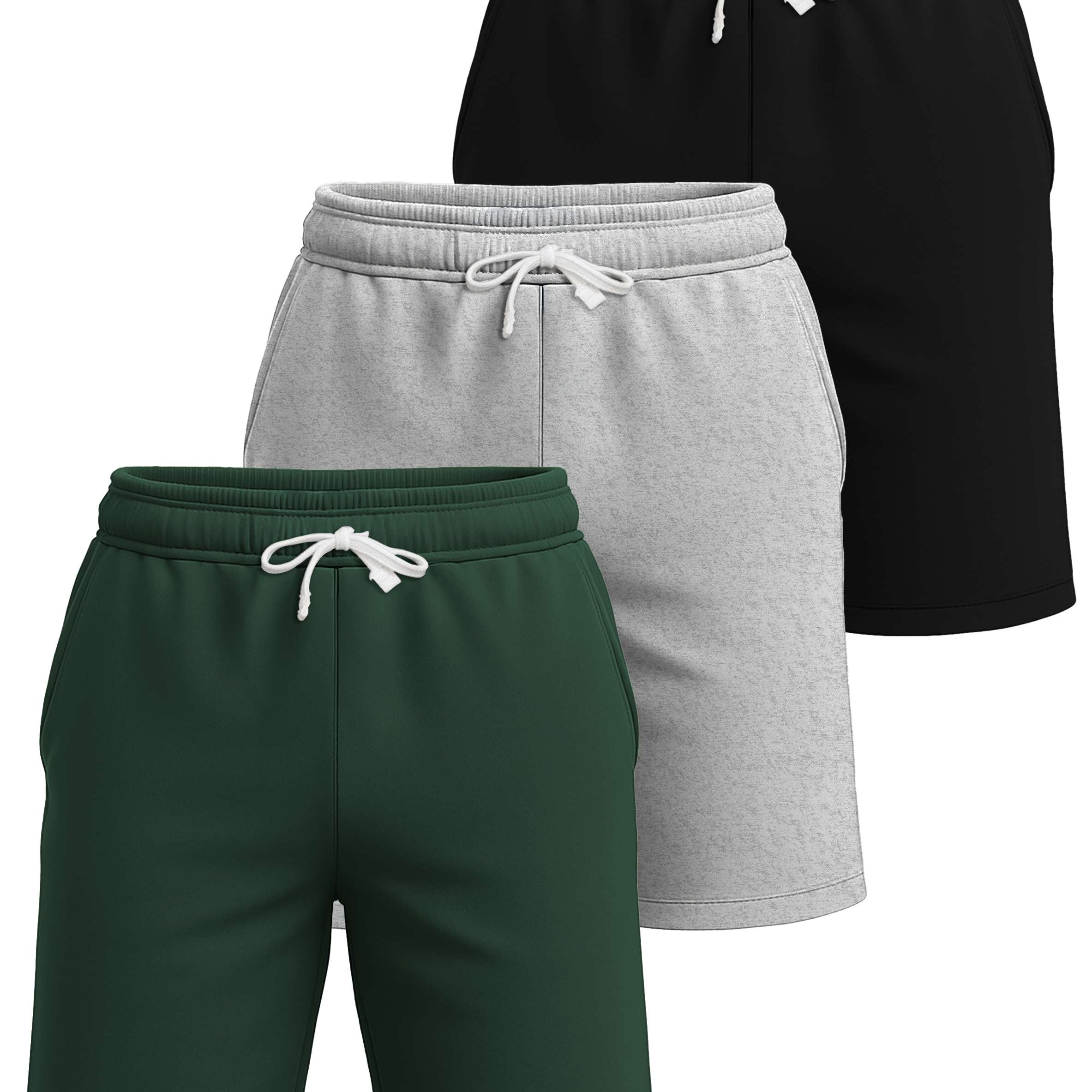 Real Essentials 3 Pack: Men's Cotton 7" French Terry Lounge Sweat Shorts – Sleep Casual Shorts Pockets (Big & Tall Available)