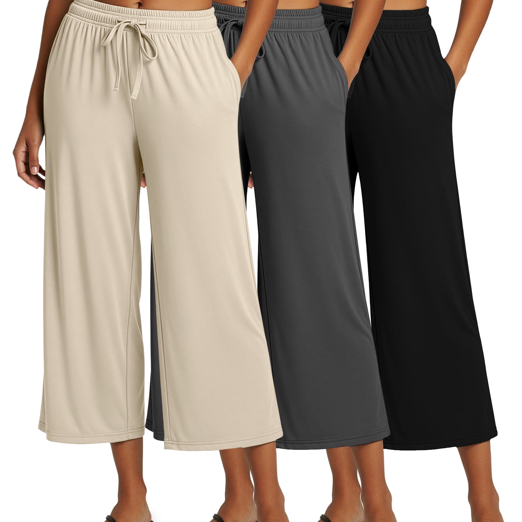 3 Pack: Women's Ultra-Soft Wide Leg Capri Pants