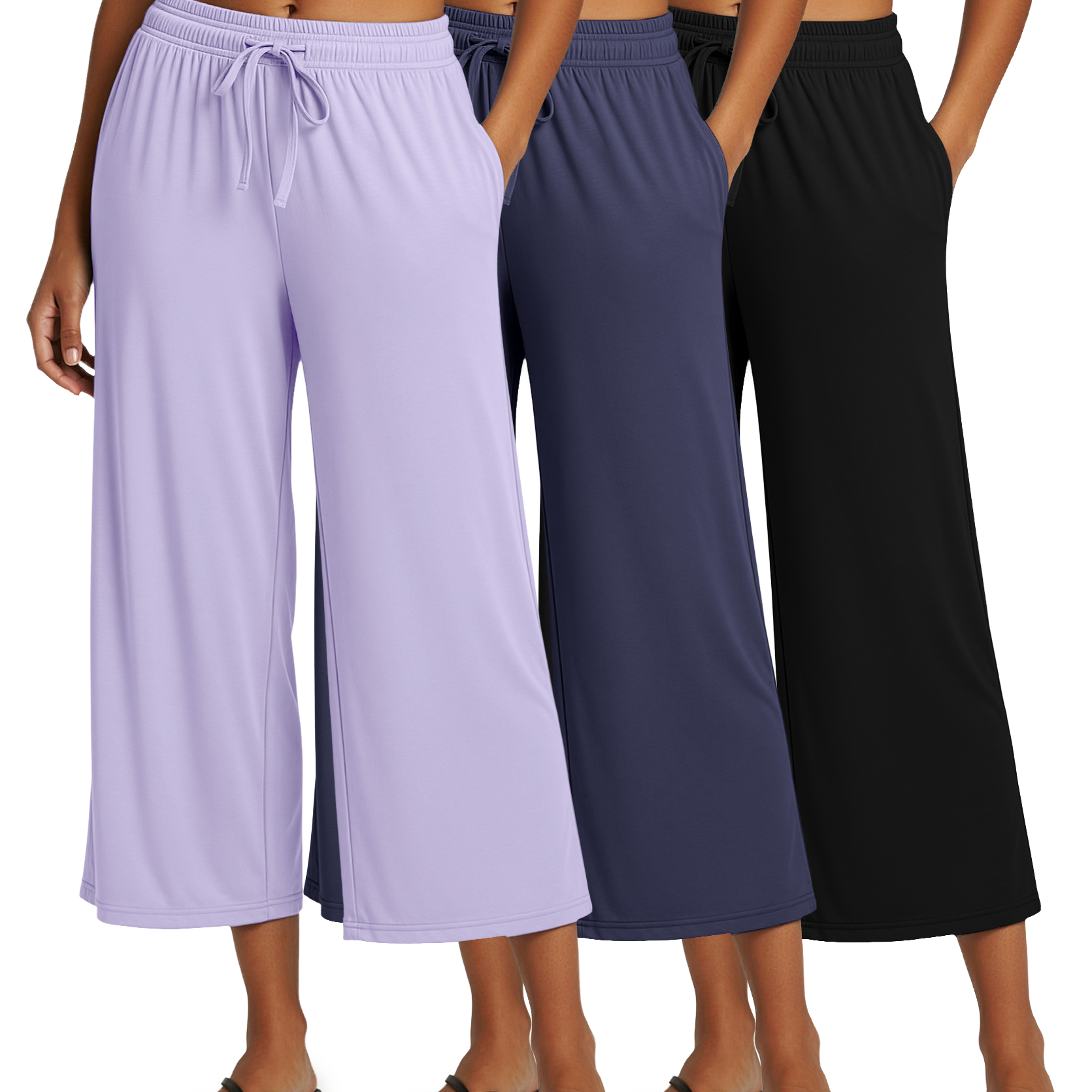 3 Pack: Women's Ultra-Soft Wide Leg Capri Pants