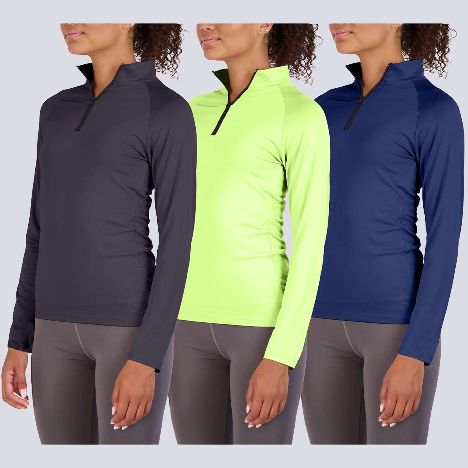 3 Pack: Womens Dry-Fit Active Long Sleeve Quarter Zip