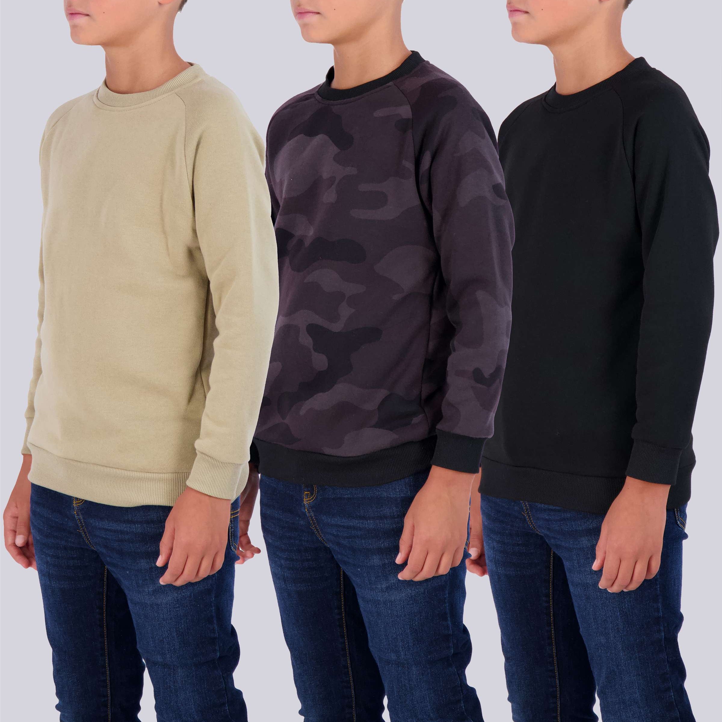 3 Pack: Boys Fleece Crew-Neck Pullover Sweatshirt