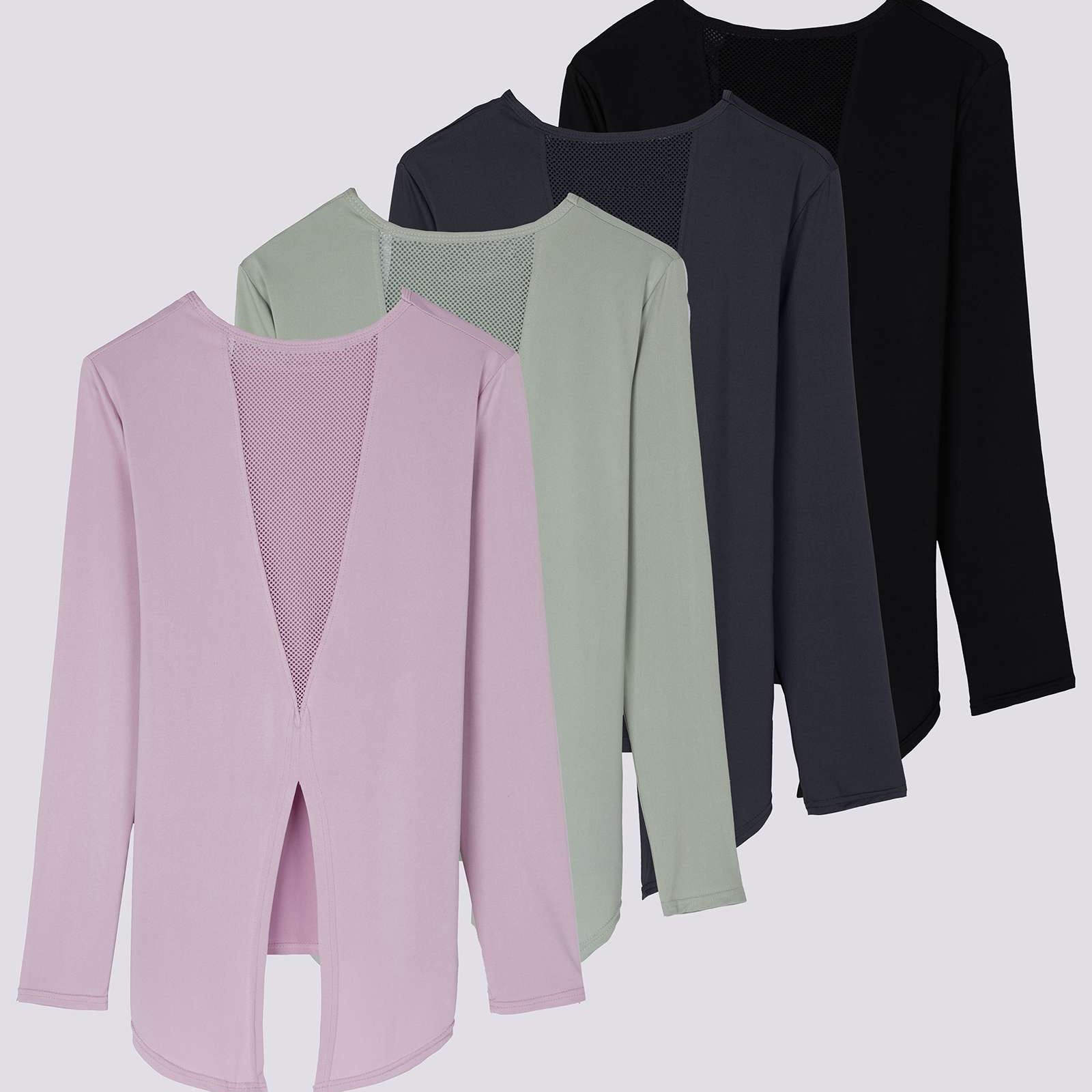 4 Pack: Women's Long-Sleeve Mesh Insert Tie Back Shirt (Available in Plus Size)