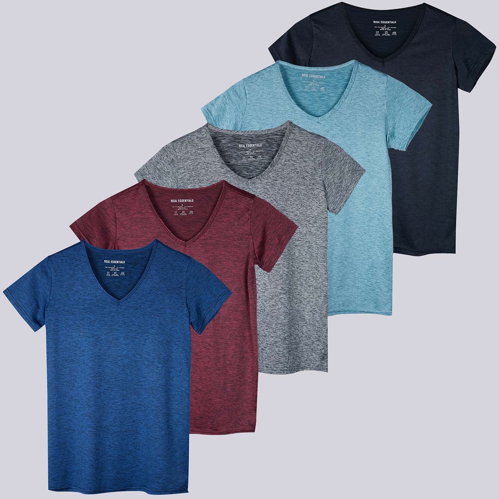 5 Pack: Womens Short Sleeve Dry-Fit V-Neck T-Shirt
